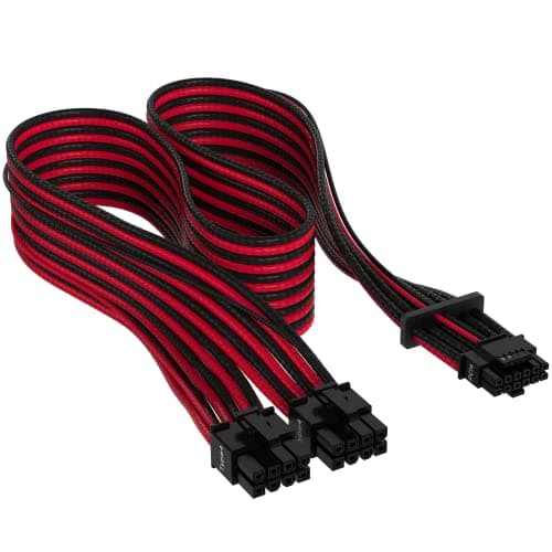 Corsair Premium 600W PCIe 5.0 / Gen 5 12VHPWR-Netzteilkabel – Passend für Typ-4-Netzteile über Zwei 8-Pin-PCIe-Anschlüsse – 12+4-Pin-Stecker – Mesh-Paracord-Ummantelung – Schwarz/Rot Bild 2
