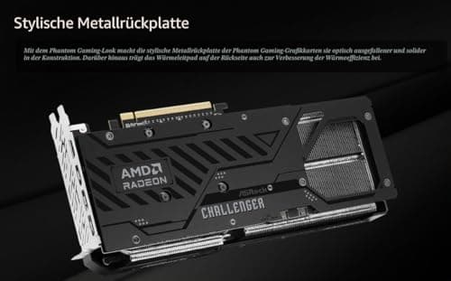 ASRock Radeon RX 9070 XT Challenger 16 GB OC-Grafikkarte, AMD RDNA 4 Architektur, 2970 MHz Boost Clock, 16 GB GDDR6, PCIe 5.0, DisplayPort 2.1a, HDMI 2.1b, Triple Cooling Bild 8