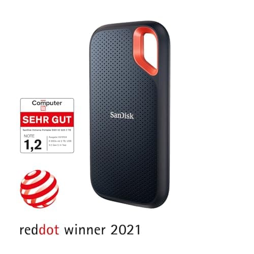 SANDISK Extreme Portable SSD 2 TB (tragbare NVMe SSD, USB-C, bis zu 1.050 MB/s Lesen, bis zu 1.000 MB/s Schreiben, Wasser- und staubbeständig) Schwarz 2. Portable 1.050MB/s 2 TB Schwarz Bild 3