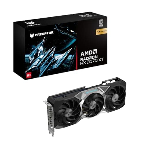 Acer Predator BiFrost Radeon RX 9070 XT OC - AMD Grafikkarte (16 GDDR6, 256 Bit, PCIe 5.0 x16, 1x HDMI 2.1a 3X DP 2.1) 3X FrostBlade 4.0, 3x8 pin, Slot Space: 2.6