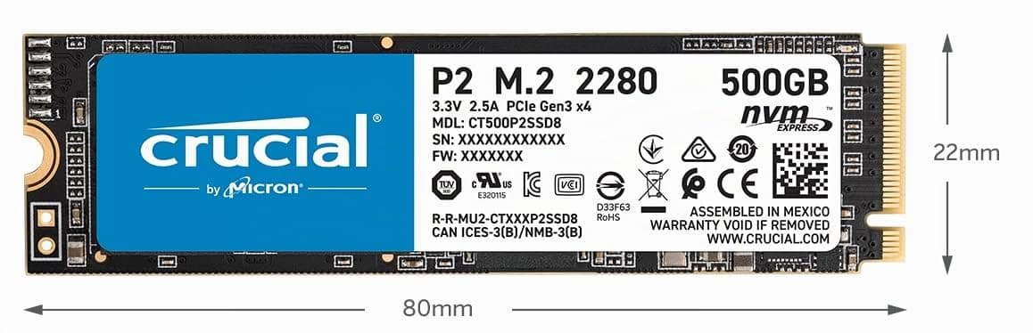 Crucial P2 2TB M.2 PCIe Gen3 NVMe Internes SSD - Bis zu 2400MB/s - CT2000P2SSD8 Bild 5