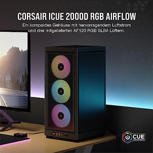 Corsair iCUE 2000D RGB Airflow PC-Gehäuse Mini ITX – Form Mini-ITX – Platten aus Stahl – 3 x Slim AF120 RGB inklusive – iCUE Lighting Node Core Controller – Schwarz Schwarz RGB Airflow Bild 4