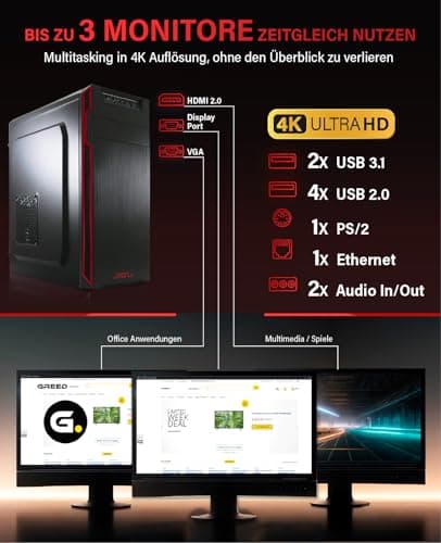 Greed® Ultra V2 PC mit AMD Ryzen 7 5700G - Schneller Rechner + Computer für Büro & Home Office mit 4,6 GHZ, 16GB RAM/Arbeitsspeicher - 1TB SSD + 1TB HDD - DVD+RW - USB3.1 - WLAN, inkl Windows 11 Pro Ultra | V2 AMD Bild 6