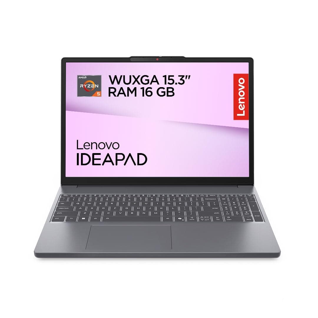 Lenovo IdeaPad Slim 3 Laptop | 15.3" WUXGA Display | AMD Ryzen 5 150 | 512GB SSD | 16GB RAM | AMD Radeon Grafik | QWERTZ | Windows 11 | Luna Grau | 3 Monate Premium Care