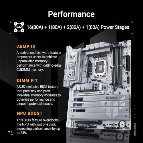 ASUS TUF Gaming Z890-PRO WiFi LGA 1851 ATX Motherboard, Intel® Core™ Ultra Series, 16+1+2+1 Stufen, DDR5, PCIe® 5.0, Thunderbolt 4 Type-C, 4x M.2, Wi-Fi 7, 2.5Gb Bild 6