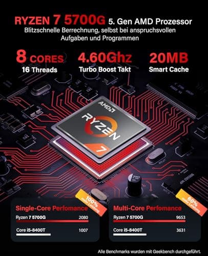 Greed® Ultra V2 PC mit AMD Ryzen 7 5700G - Schneller Rechner + Computer für Büro & Home Office mit 4,6 GHZ, 16GB RAM/Arbeitsspeicher - 1TB SSD + 1TB HDD - DVD+RW - USB3.1 - WLAN, inkl Windows 11 Pro Ultra | V2 AMD Bild 4