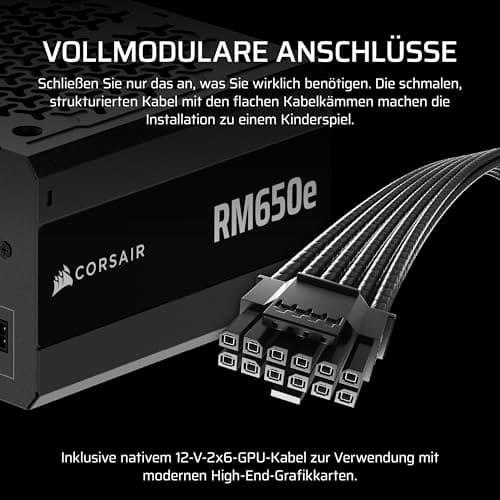 CORSAIR RM650e (2025) Geräuscharmes Vollständig Modulares ATX-Netzteil mit 12V-2x6 Kable – Zero RPM-Lüftermodus, ATX 3.1-Konform, PCIe 5.1-Unterstützung, Cybenetics Gold – Schwarz Schwarz 650 Watts RMe (2025) Bild 8