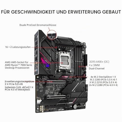 ASUS ROG Strix B650E-E Gaming WiFi AM5 (LGA1718) Ryzen 7000 Gaming-Motherboard (16 + 2 Leistungsstufen, DDR5, 4X M.2 Steckplätze, PCIe® 5.0, WiFi 6E, 2,5G LAN, USB 3.2 Gen 2x2 Type-C® Rear I/O Port, ROG B650E-E|DDR5|PCIE 5.0|M.2 x4|WiFi 6E ROG B650E-E|DDR5|WiFi 6E Bild 4