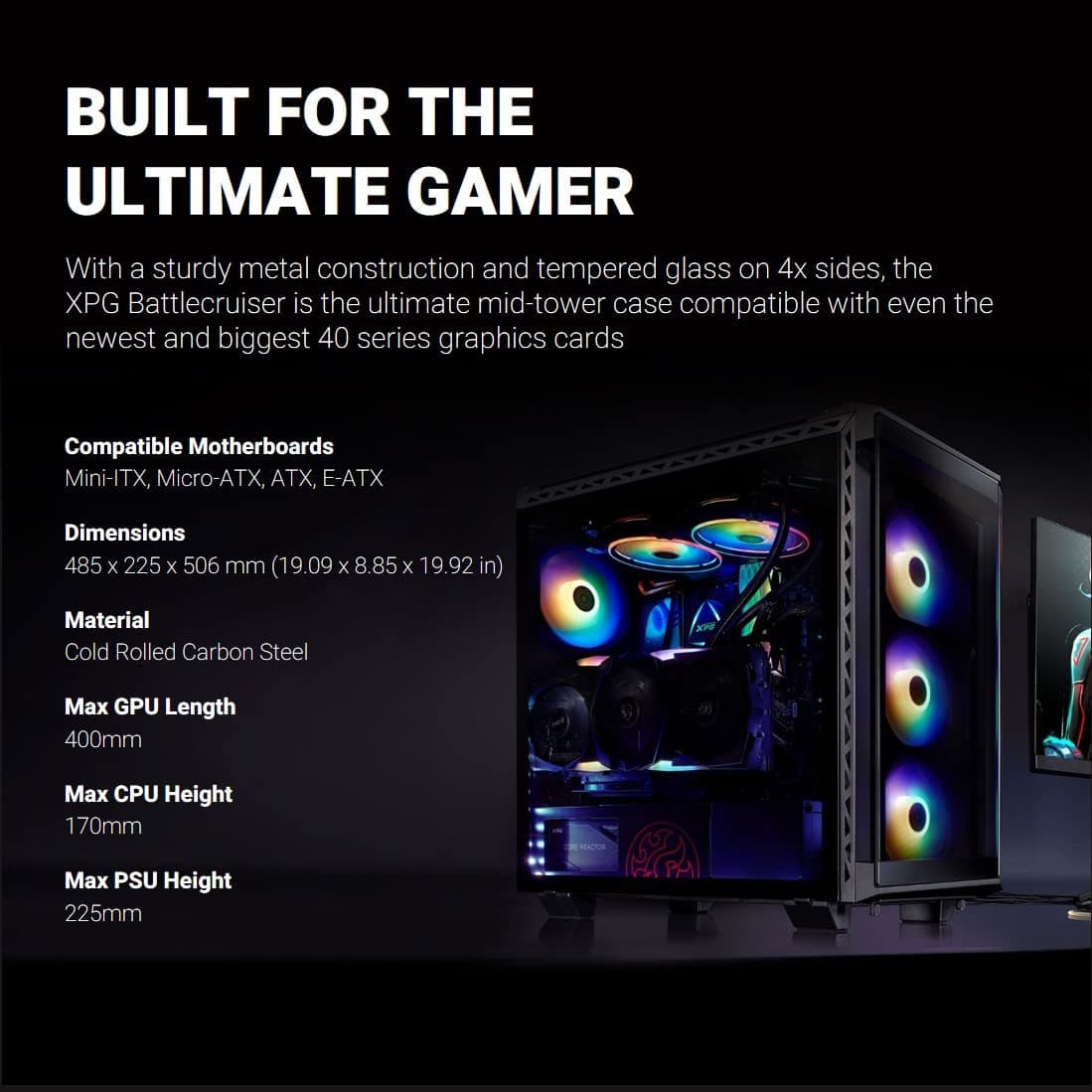 ADATA XPG Battlecruiser Super Mid-Tower ATX Gaming-Gehäuse, Schwarz Bild 5