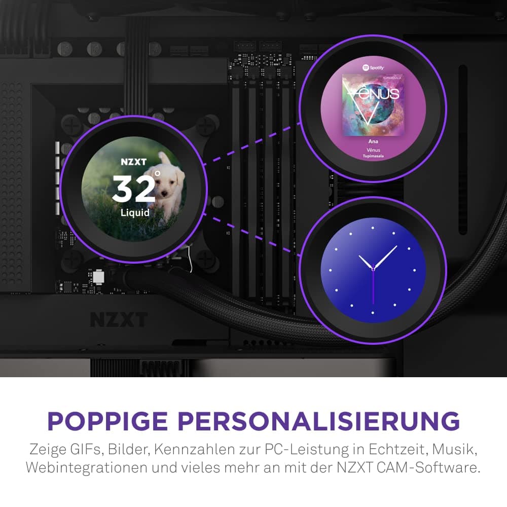 NZXT Kraken Serie – AIO CPU-Flüssigkeitskühler – Anpassbares LCD-Display – Hochleistungs-Lüfter – Kompatibel mit Intel® & AMD® Sockel – Elite 280 – Schwarz Kraken Elite 2023 280mm Schwarz Bild 3