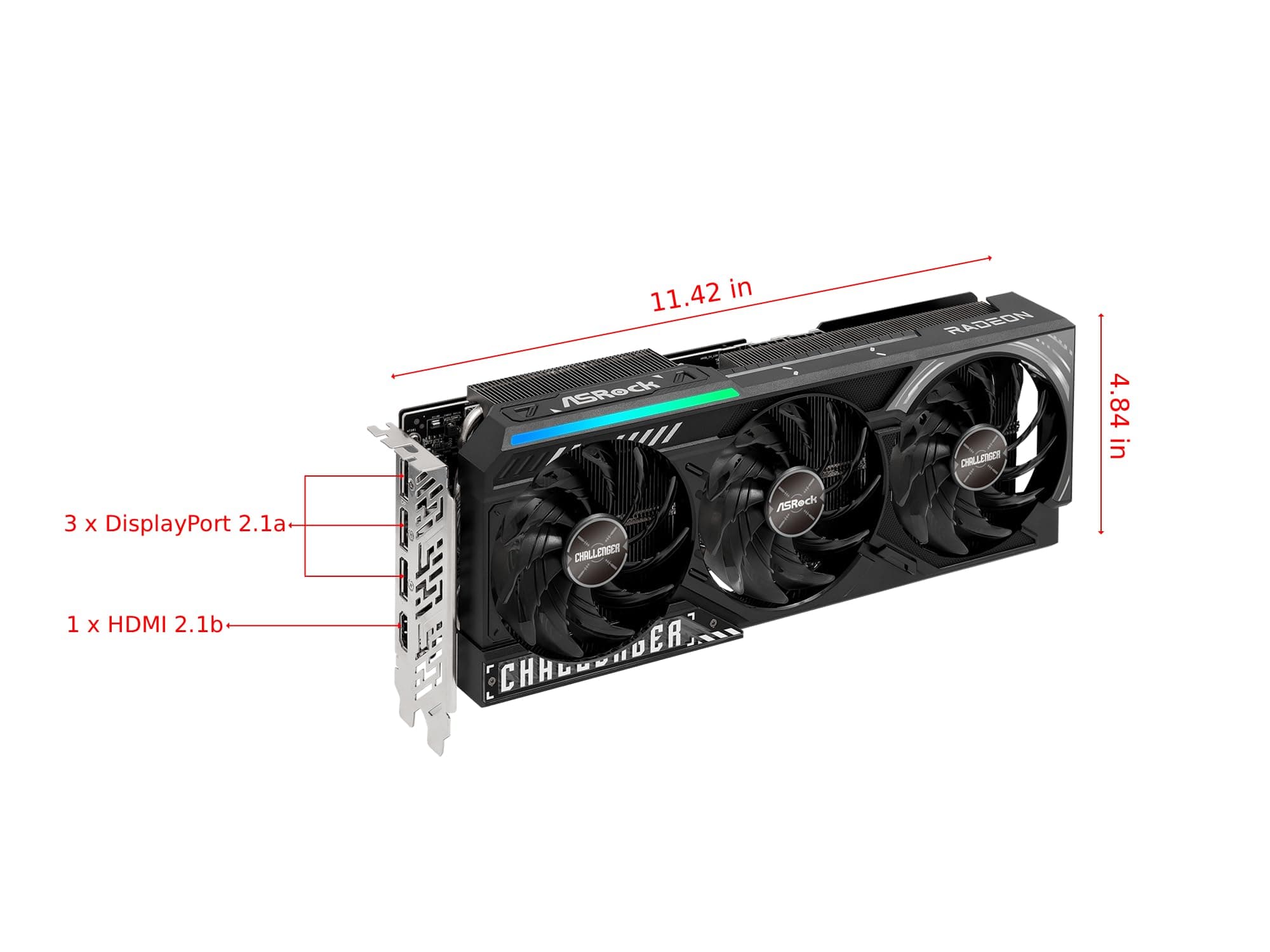 ASRock Radeon RX 9070 XT Challenger 16 GB OC-Grafikkarte, AMD RDNA 4 Architektur, 2970 MHz Boost Clock, 16 GB GDDR6, PCIe 5.0, DisplayPort 2.1a, HDMI 2.1b, Triple Cooling Bild 3