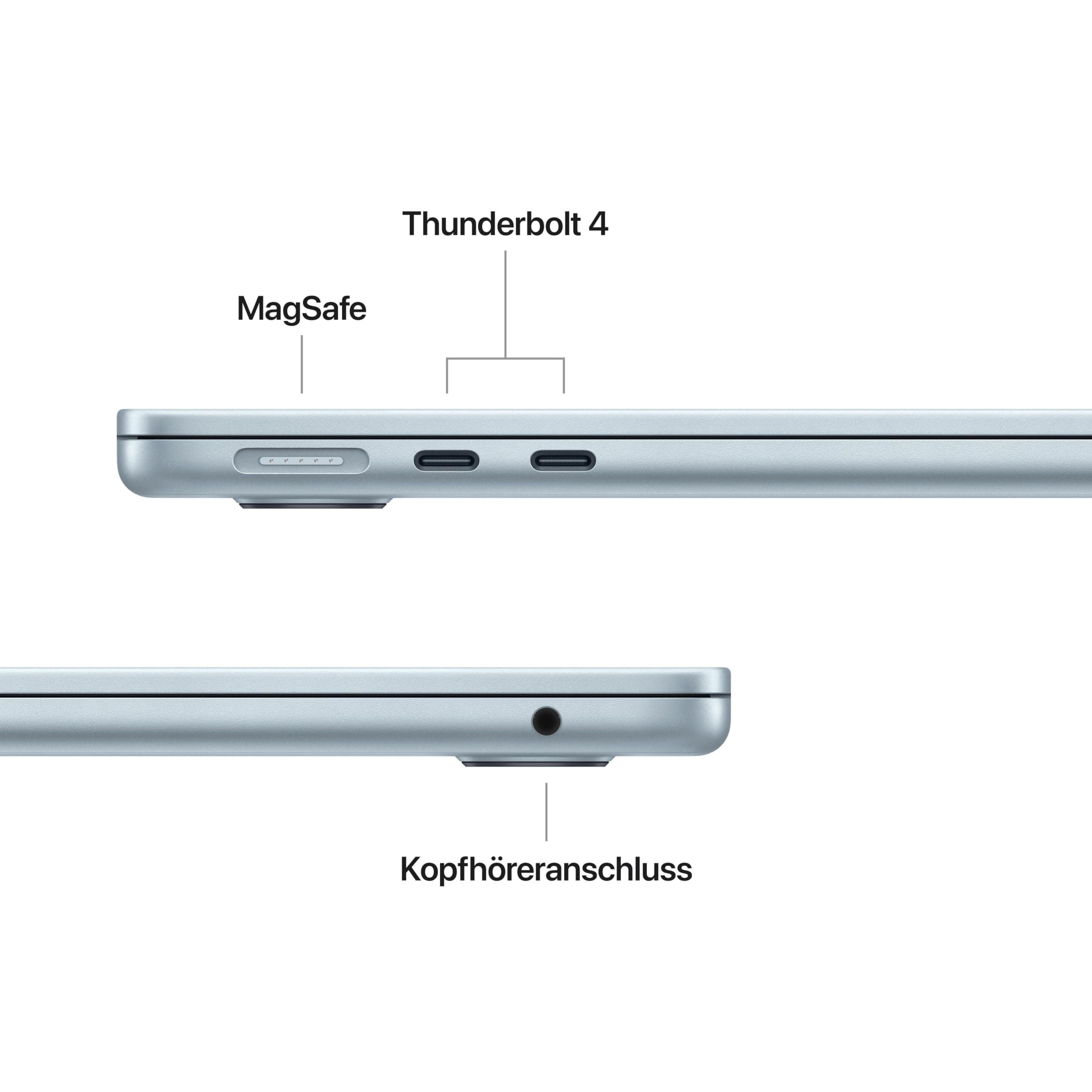 Apple 13" MacBook Air Laptop, M5 Chip mit 10‑Core CPU und 8‑Core GPU: Entwickelt für KI, 13,6" Liquid Retina Display, 16 GB gemeinsamer Arbeitsspeicher, 512 GB SSD, Touch ID, WLAN 7; Himmelblau 16GB RAM 512 GB Himmelblau MacBook Air ohne Netzteil Bild 4