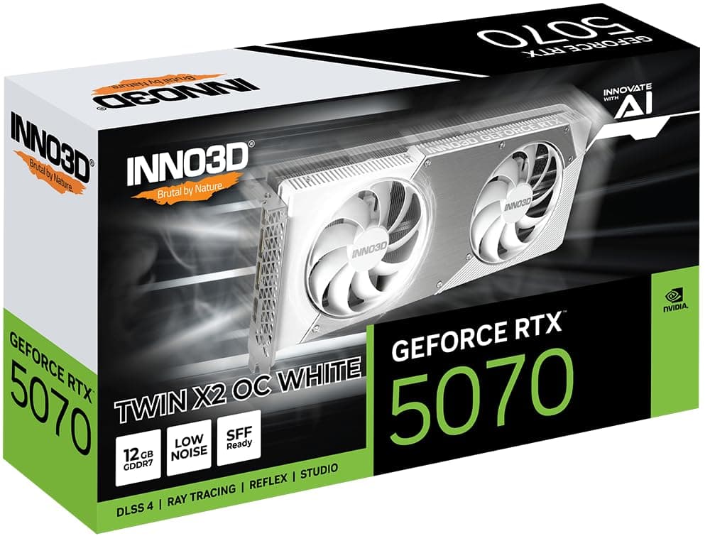 INNO3D NVIDIA GeForce RTX 5070 Twin X2 OC White 12GB GDDR7 Gaming Graphics Card (Dual Fan, 2 Slot, White, Reflex 2 RTX AI DLSS4) Bild 5