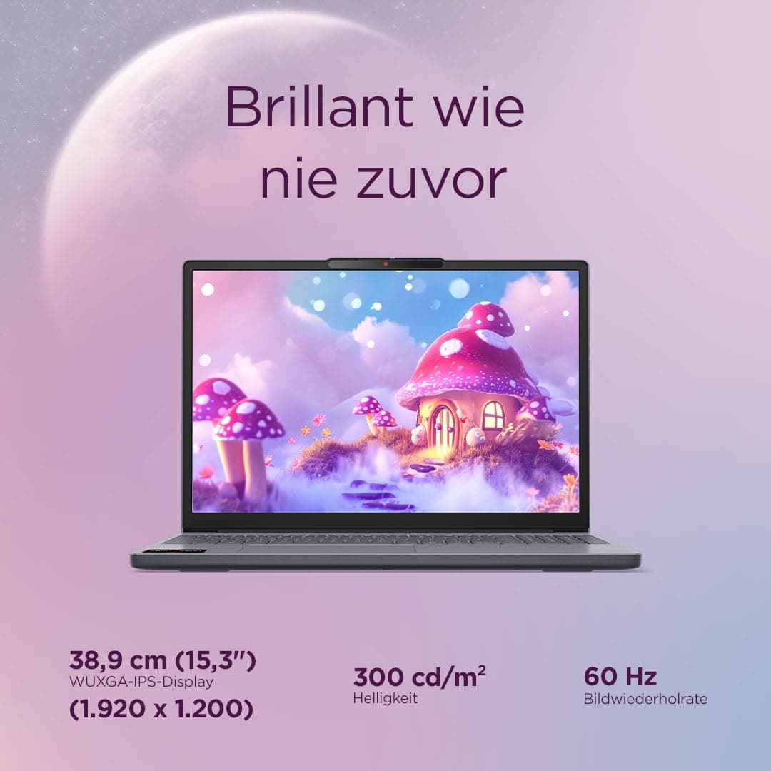 Lenovo IdeaPad Slim 3 Laptop | 15.3" WUXGA Display | AMD Ryzen 5 150 | 512GB SSD | 16GB RAM | AMD Radeon Grafik | QWERTZ | Windows 11 | Luna Grau | 3 Monate Premium Care Bild 6
