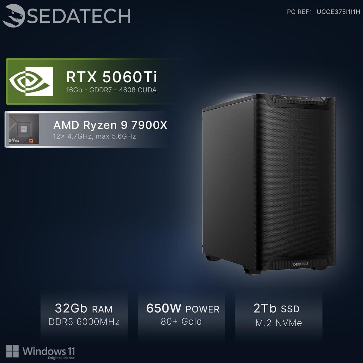 Sedatech Gaming PC • RTX 5060 Ti | AMD Ryzen 9 7900X | 32GB DDR5 | 2TB SSD M.2 | WLAN 6E | BT 5.3 | Win 11 04) Ryzen 9 7900X - RTX5060Ti (16G) Bild 3