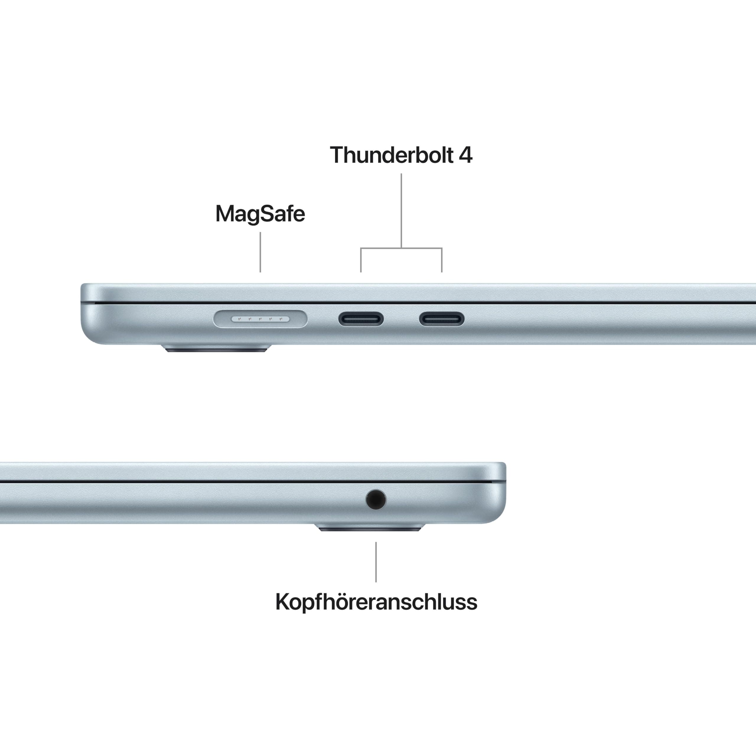 Apple 15" MacBook Air Laptop, M5 Chip mit 10‑Core CPU und 10‑Core GPU: Entwickelt für KI, 15,3" Liquid Retina Display, 16 GB gemeinsamer Arbeitsspeicher, 512 GB SSD, Touch ID, WLAN 7; Himmelblau 16 GB RAM 512 GB Himmelblau MacBook Air ohne Netzteil Bild 4
