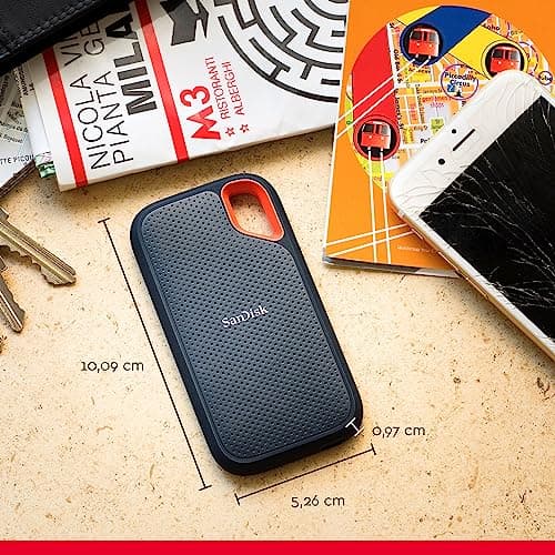 SANDISK Extreme Portable SSD 2 TB (tragbare NVMe SSD, USB-C, bis zu 1.050 MB/s Lesen, bis zu 1.000 MB/s Schreiben, Wasser- und staubbeständig) Schwarz 2. Portable 1.050MB/s 2 TB Schwarz Bild 5