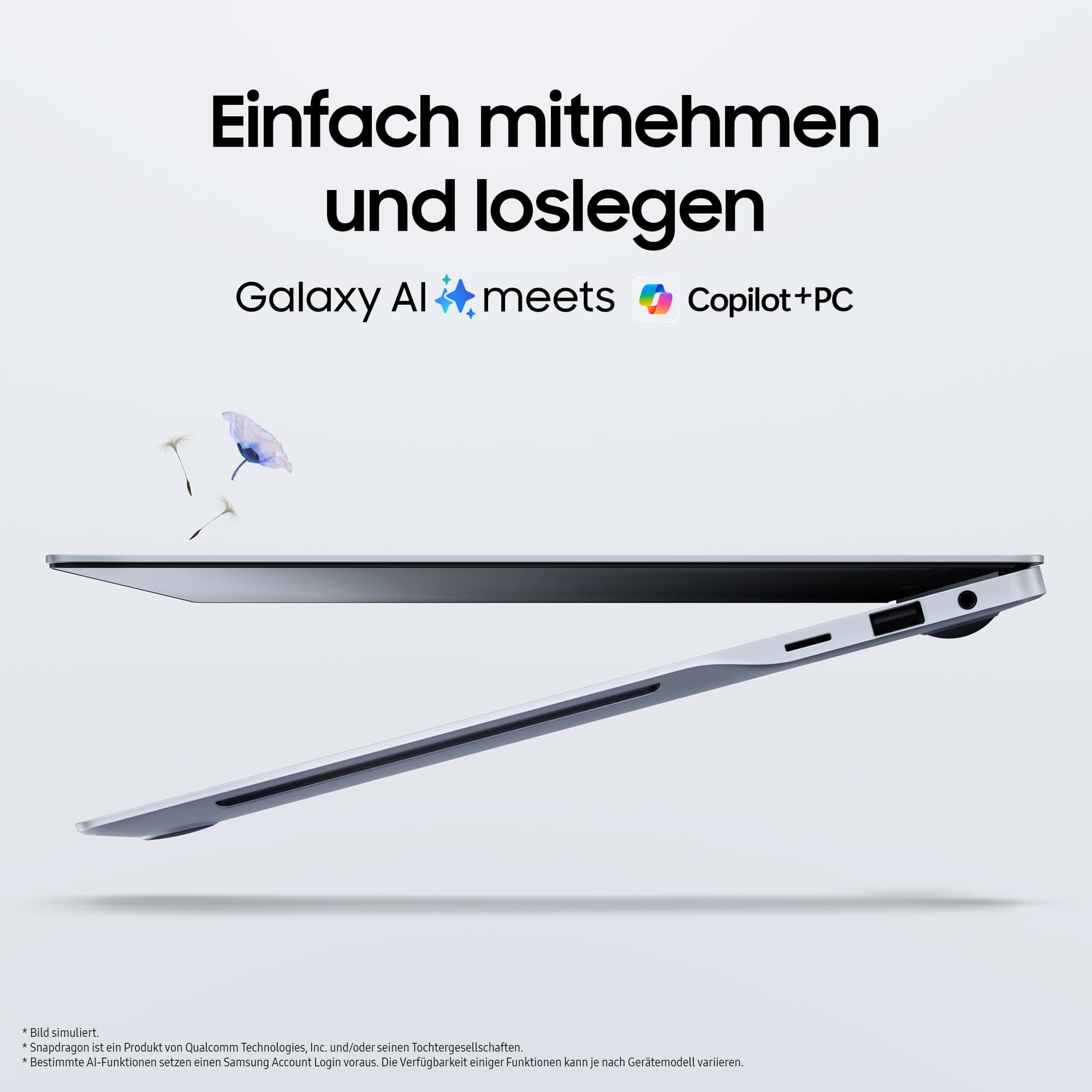 Samsung Galaxy Book4 Edge Galaxy AI-Laptop, 14-Zoll-Display, 16GB RAM, Snapdragon X Elite Prozessor, Notebook 512GB Speicher, Copilot+ PC, Sapphire Blue, 3 Jahre Herstellergarantie 14 Zoll 512 GB Bild 3