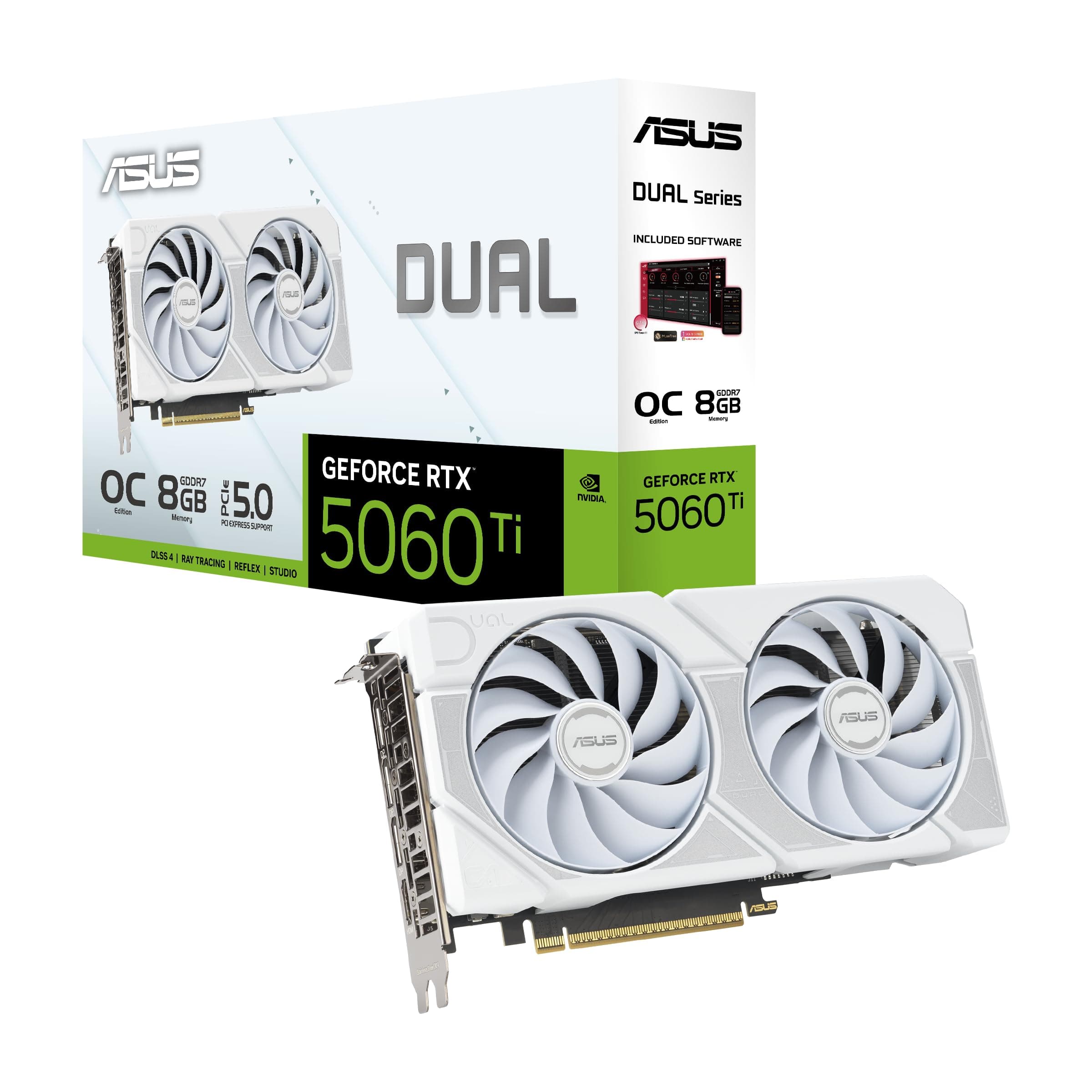 ASUS Dual GeForce RTX 5060 Ti 8GB GDDR7 White OC Edition Gaming Grafikkarte (Nvidia Blackwell FP4 und DLSS 4, 2,5-Slot, PCIE 5.0, 1x HDMI 2.1b, 3X DisplayPort 2.1b, Weiß, DUAL-RTX5060TI-O8G-WHITE) Bild 2