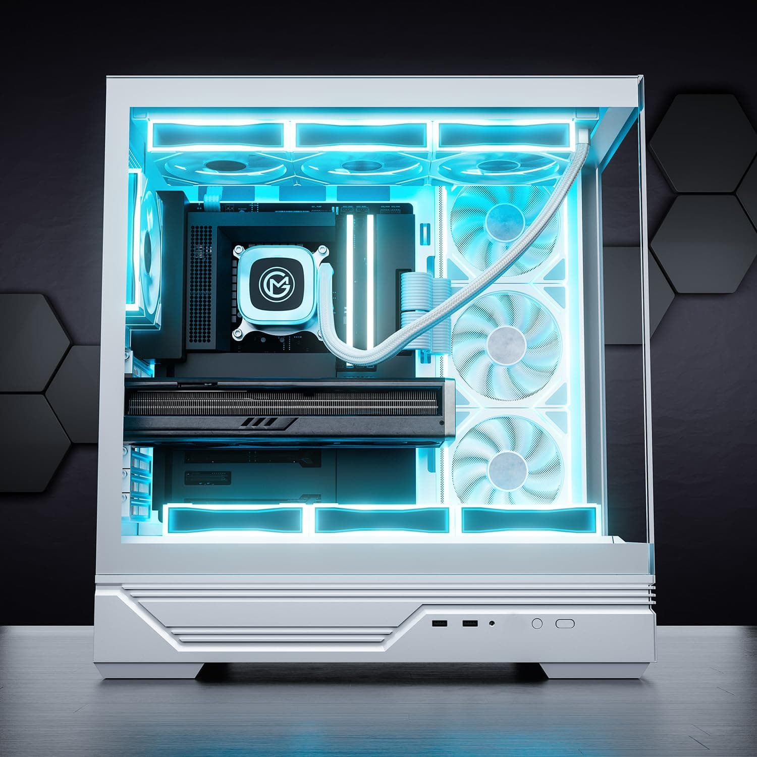 GameMachines Apex Snow Edition - Gaming PC - Wasserkühlung - AMD Ryzen 7 5700X - NVIDIA RTX 5060 Ti 8GB - 1000GB SSD - 32GB DDR4 (Nicht RGB) - ASUS ROG Strix Mainboard - WLAN - Windows 11 Pro Ryzen 7 5700X + 5060 Ti Apex Weiss Bild 2