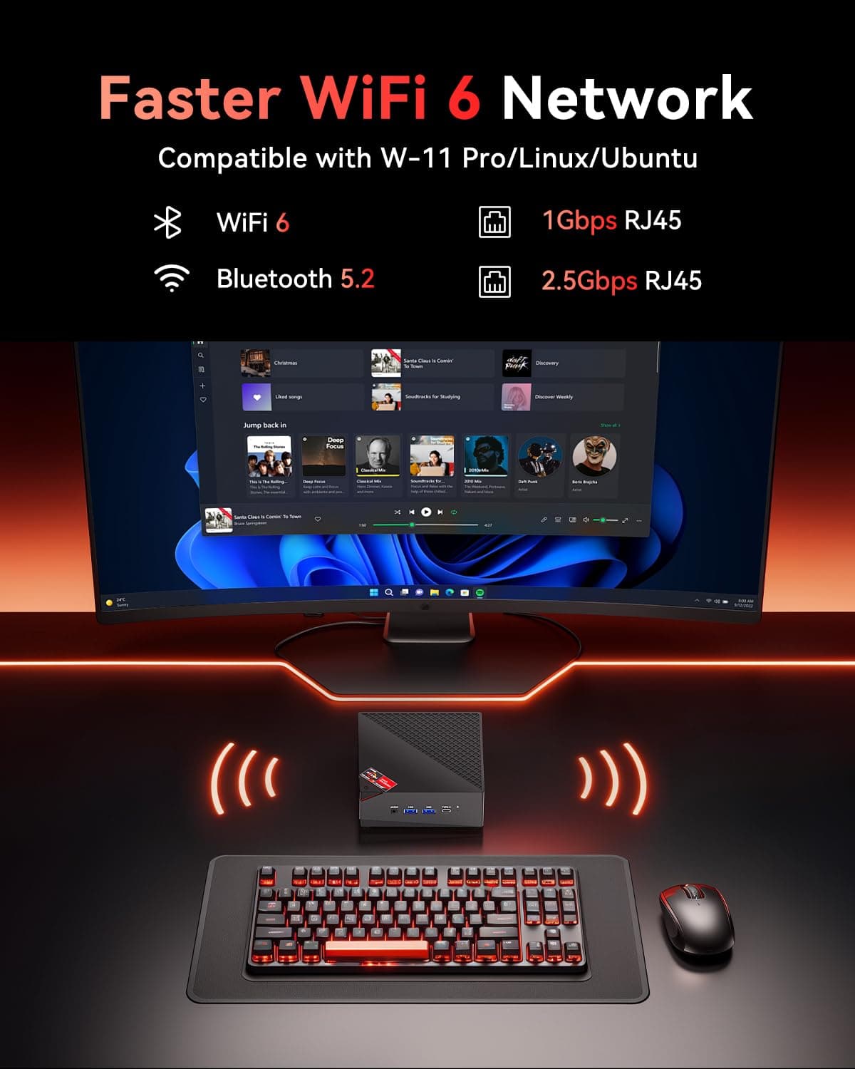 NiPoGi AM06 PRO Mini PC W-11 Pro, АMD Ryzen 7 7730U(8C/16T, bis zu 4,5 GHz), 16 GB DDR4 512 GB M.2 SSD Mini Desktop Computer für Schule/Büro, Dual LAN, 4K Triple Display, HDMI 2.0, Typ-C, DP, WiFi 6. Schwarz R7 7730U/ 16 + 512 Bild 6