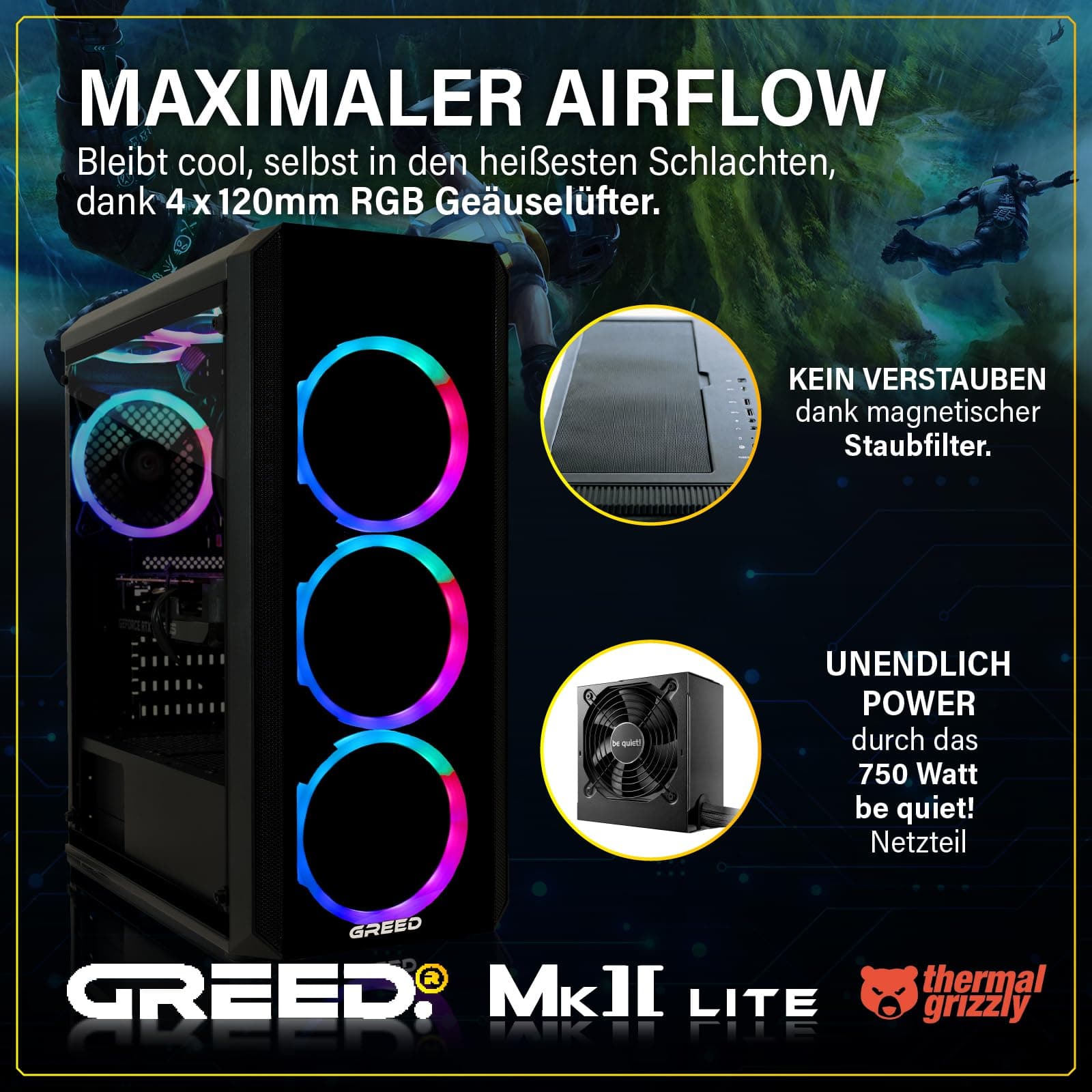 Greed® MK2 Lite - Entry Gaming PC mit Intel Core i5 10400F + Nvidia Geforce RTX 3050 - Ultra Schneller RGB Computer + 4K Raytracing Rechner mit 4,30 GHZ - 32 GB DDR4 RAM - 512 GB SSD - WLAN + W11 Pro MK2 LITE | Entry INTEL 32GB Bild 4