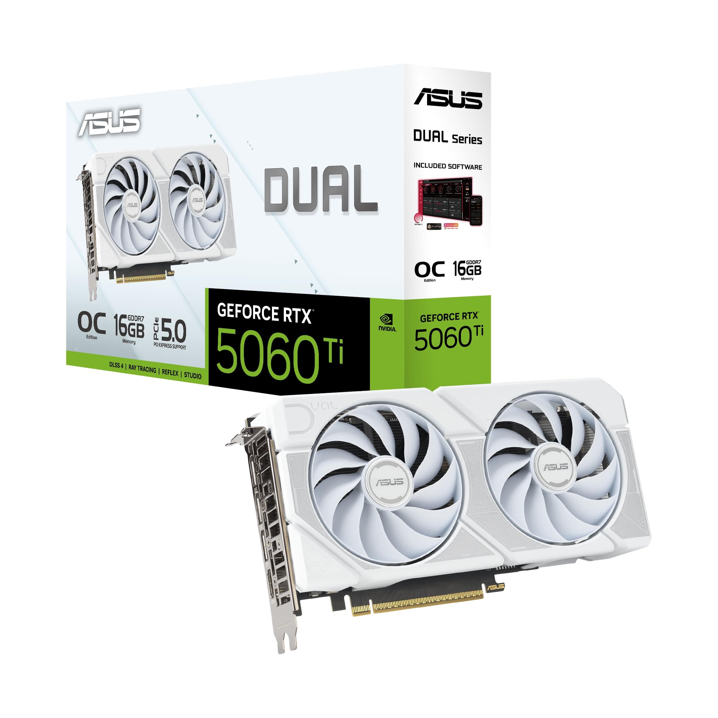 ASUS Dual GeForce RTX 5060 Ti 16GB OC Edition GDDR7 White Gaming Grafikkarte (Nvidia Blackwell FP4 und DLSS 4, 2,5-Slot, PCIE 5.0, 1x HDMI 2.1b, 3X DisplayPort 2.1b, Weiß, DUAL-RTX5060TI-O16G-WHITE) Bild 2