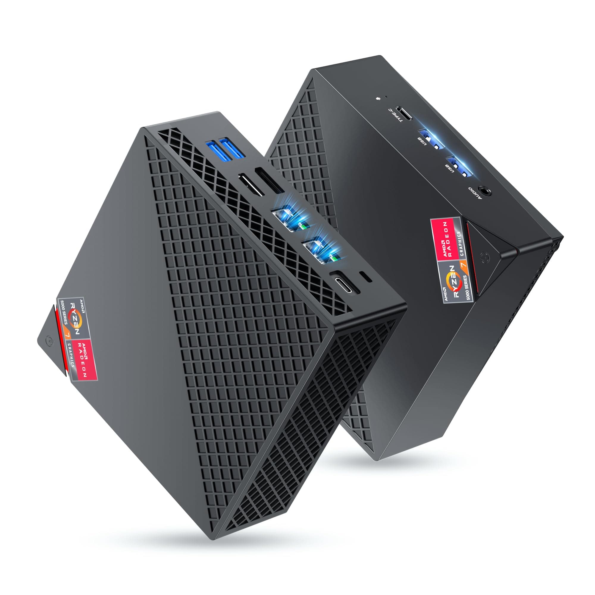 NiPoGi AM06 PRO Mini PC W-11 Pro, АMD Ryzen 7 7730U(8C/16T, bis zu 4,5 GHz), 16 GB DDR4 512 GB M.2 SSD Mini Desktop Computer für Schule/Büro, Dual LAN, 4K Triple Display, HDMI 2.0, Typ-C, DP, WiFi 6. Schwarz R7 7730U/ 16 + 512