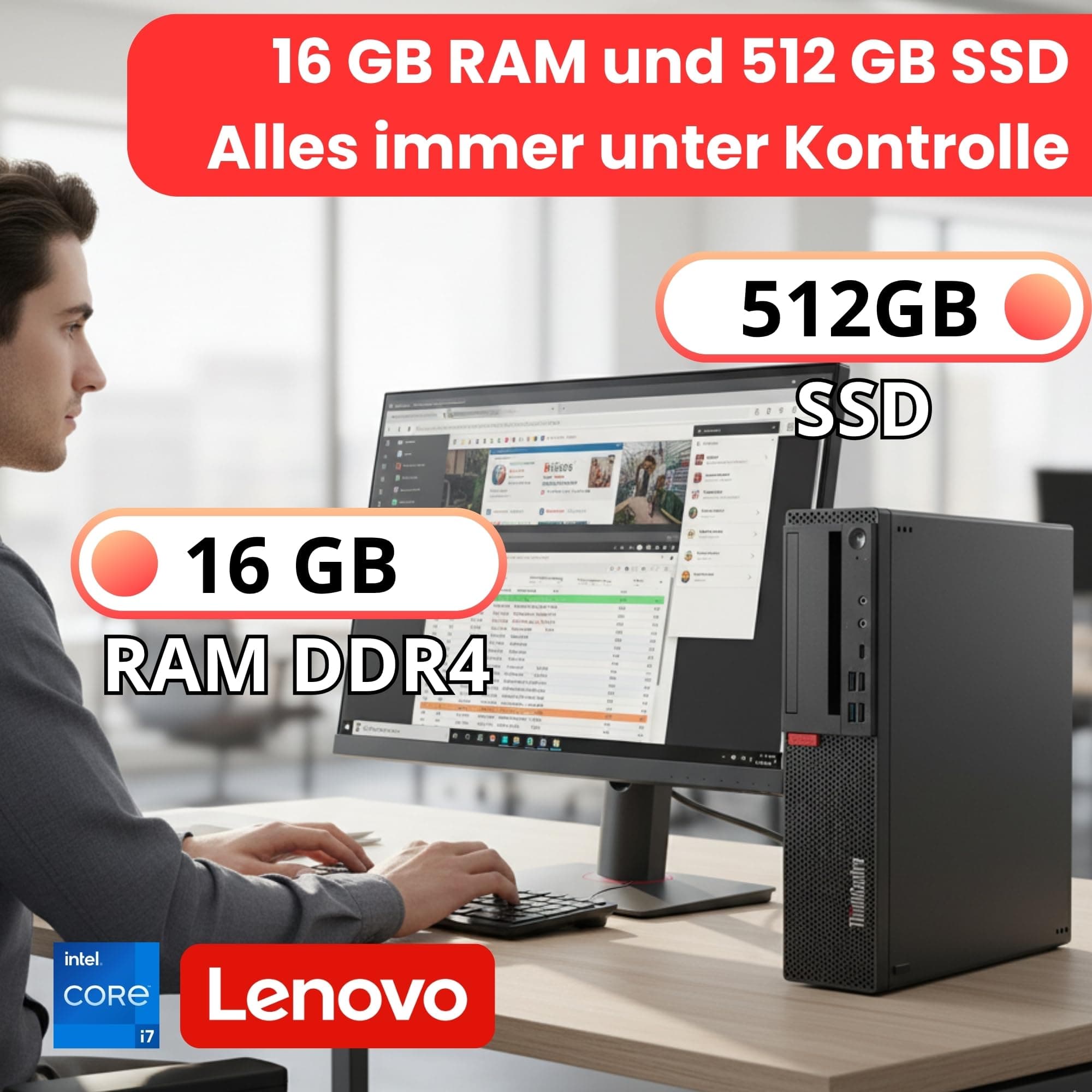 Lenovo ThinkCentre M920s SFF | Intel Core i7-8700 | 16 GB RAM | 512 gb SSD Windows 11 Pro WiFi Bluetooth Display Port USB Type-C – 36 Monate GARANTIE (überholt) i7-16-512 Bild 5