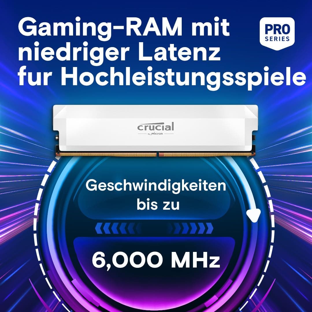Crucial Pro DDR5 RAM 64GB Kit (2x32GB) 6000MHz CL40, Overclocking Gaming, Intel XMP 3.0 / AMD EXPO, PC Computer Arbeitsspeicher, Weiß - CP2K32G60C40U5W Bild 3