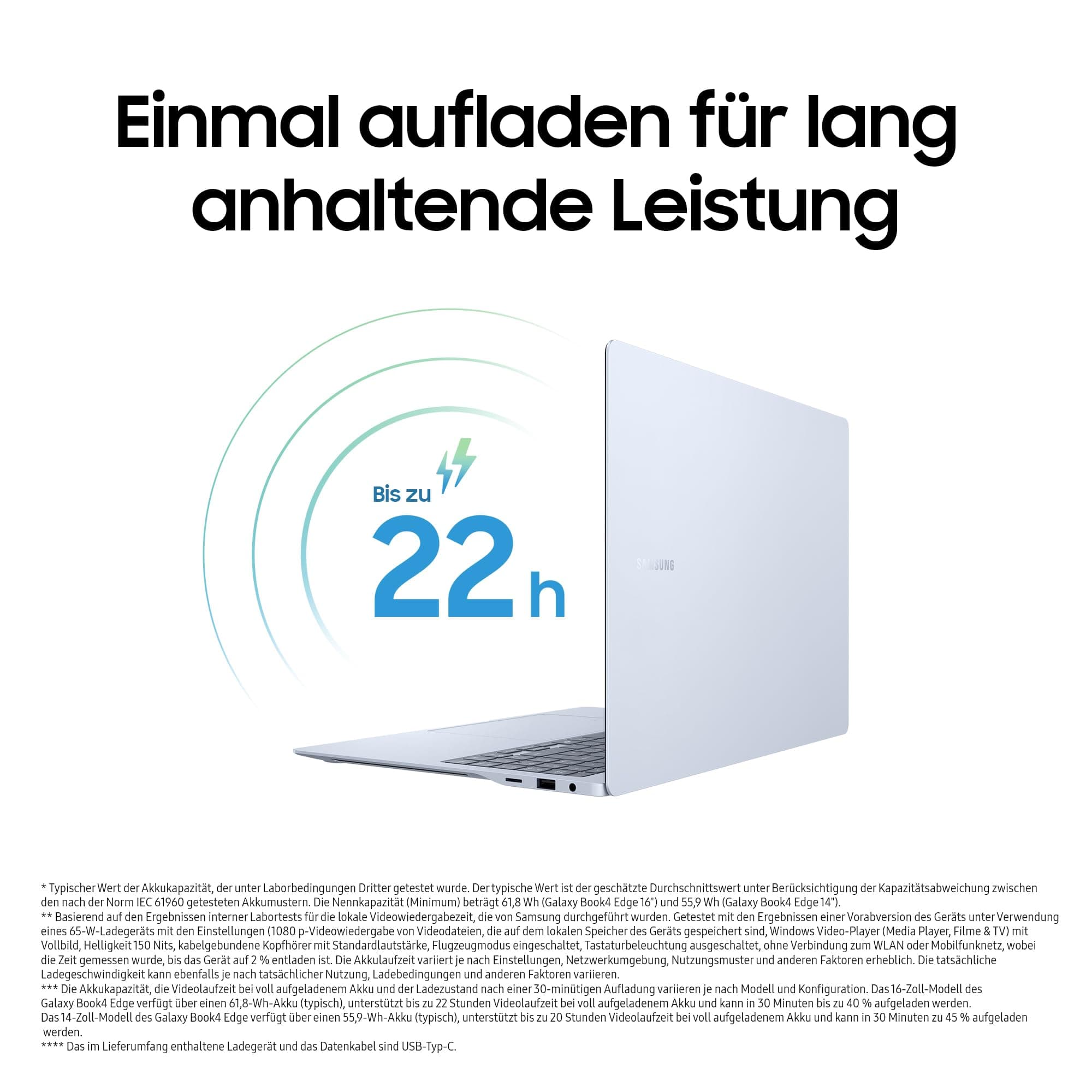 Samsung Galaxy Book4 Edge Galaxy AI-Laptop, 14-Zoll-Display, 16GB RAM, Snapdragon X Elite Prozessor, Notebook 512GB Speicher, Copilot+ PC, Sapphire Blue, 3 Jahre Herstellergarantie 14 Zoll 512 GB Bild 8