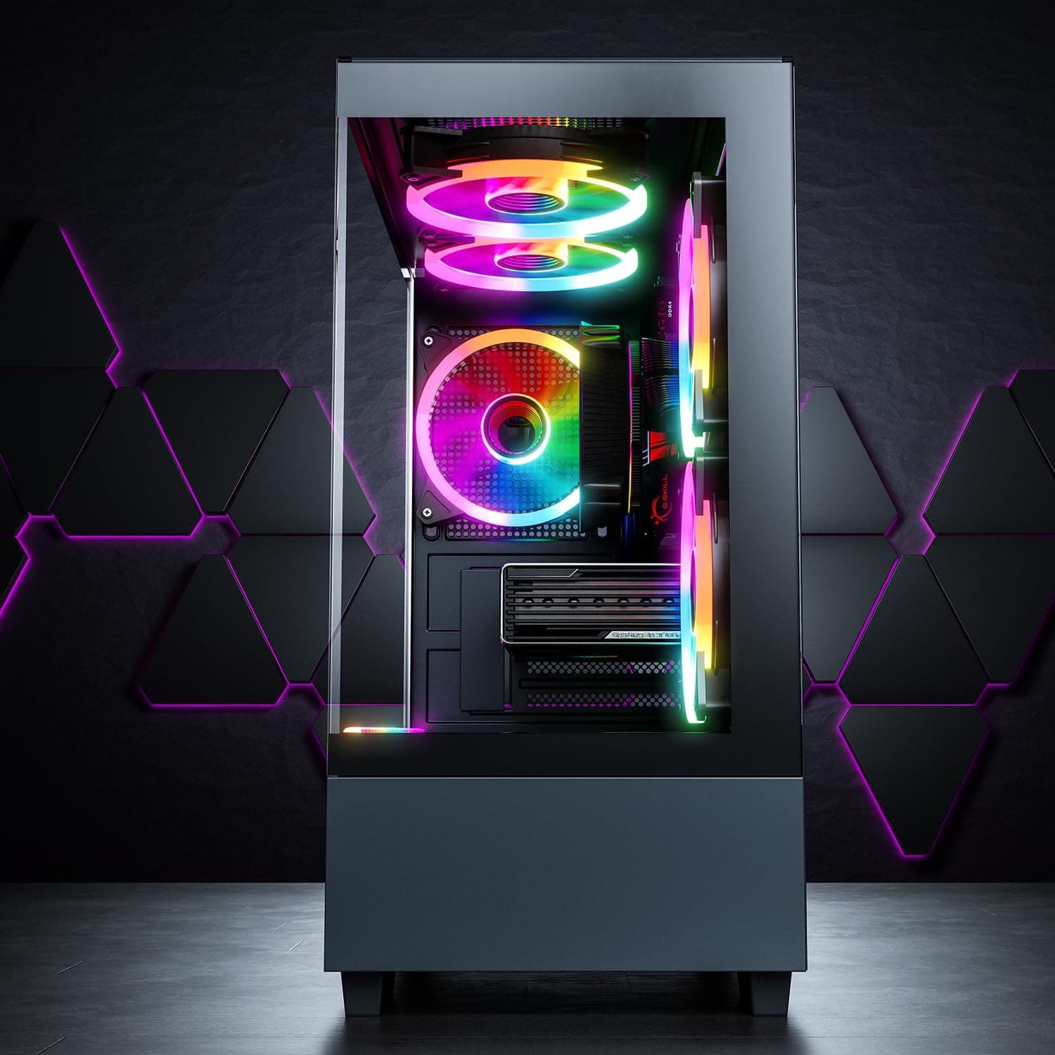 GameMachines Evolv - Gaming PC - AMD Ryzen 7 5700X - AMD Radeon RX 9070 16GB - 1TB SSD - 32GB DDR4 - WLAN - Win 11 Pro RX 9070 + 32GB RAM Schwarz Bild 3