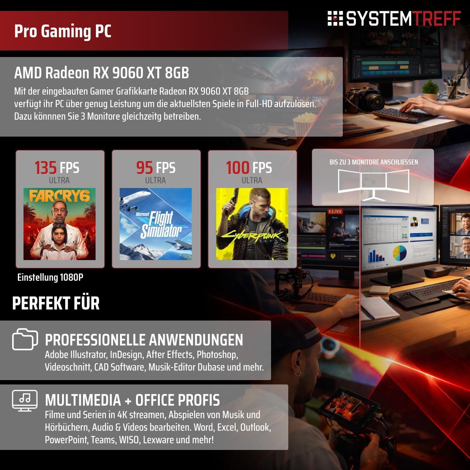 SYSTEMTREFF High-End Gaming PC Intel Core i5-14600K 6x5.3GHz | AMD Radeon RX 9060 XT 8GB DX12 | 1TB M.2 NVMe | 16GB DDR5 RAM | Windows 11 | WLAN Desktop Computer Rechner für Gamer, Zocker & Streamer Bild 5