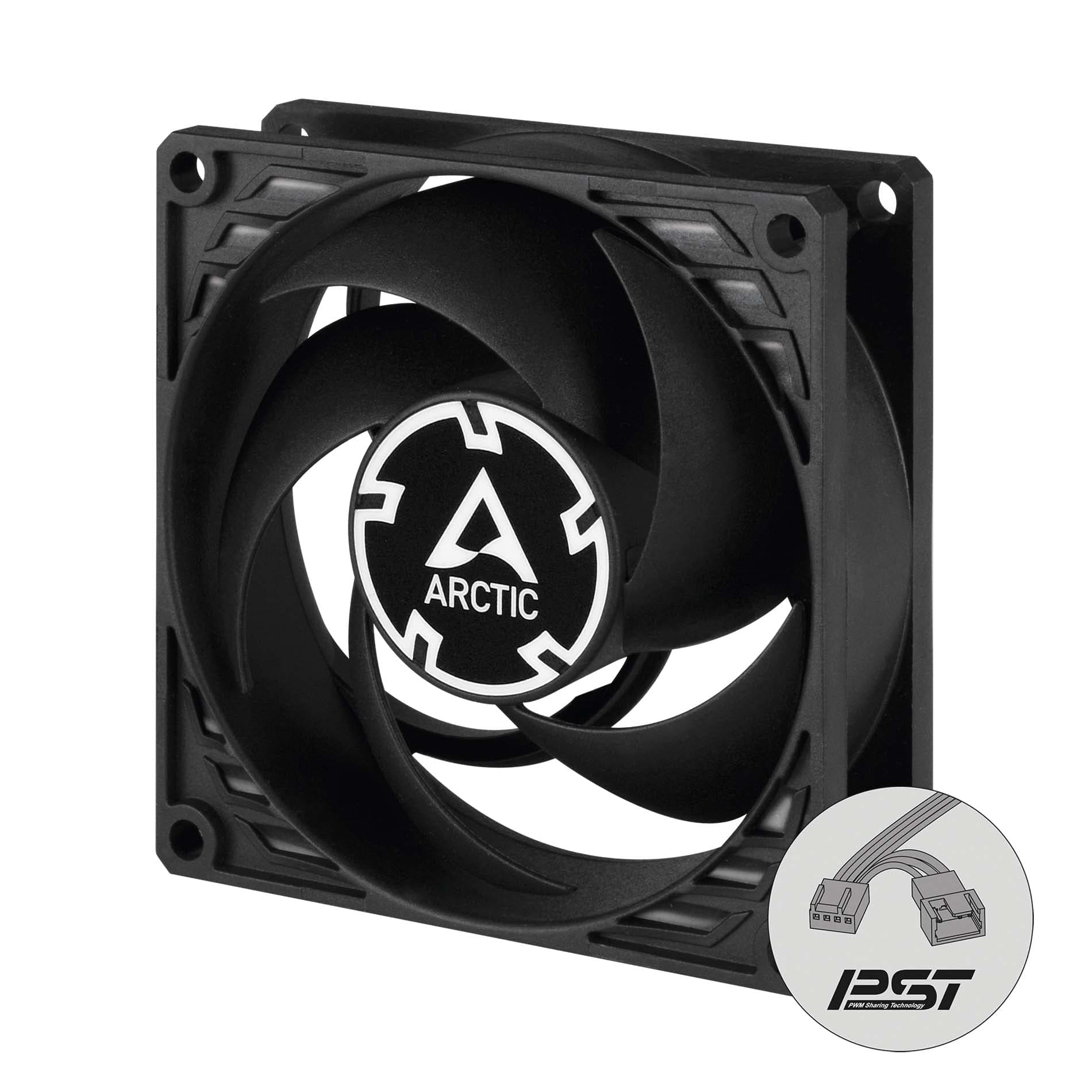 ARCTIC P8 PWM PST CO - PC Lüfter, 80 mm Gehäuselüfter optimiert für statischen Druck und Dauerbetrieb, 200-3000 rpm via PWM PST geregelt - Schwarz Bild 2