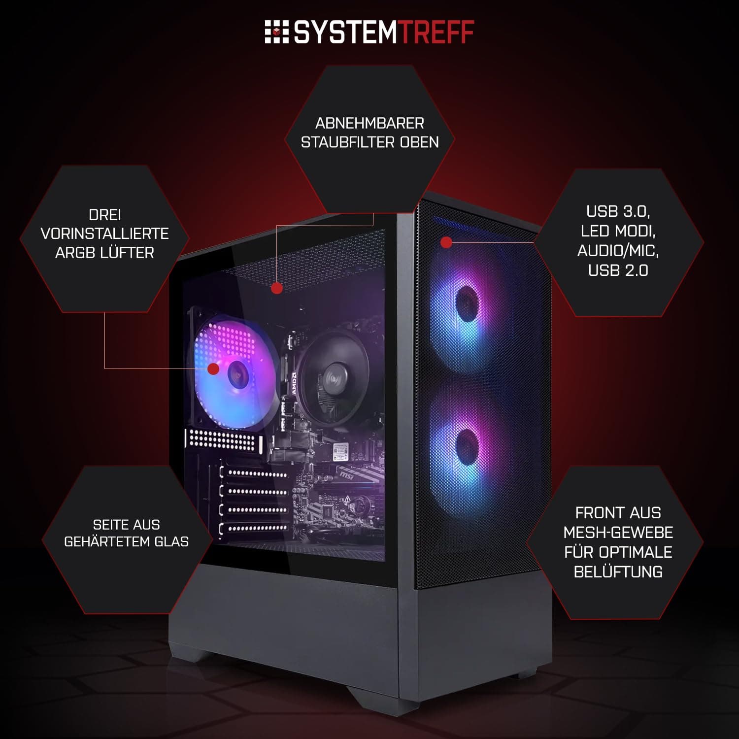 SYSTEMTREFF Basic Gaming PC Intel Core i5-12500 6x4.6GHz | Nvidia RTX 3050 6GB DX12 | 512GB M.2 NVMe | 16GB DDR4 RAM | Windows 11 | WLAN Desktop Computer Rechner für Gamer, Zocker & Streamer Bild 3