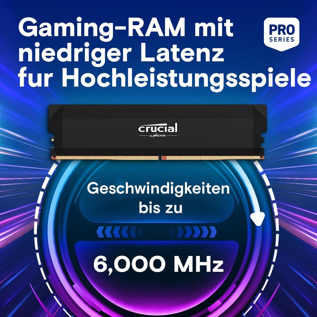 Crucial Pro DDR5 RAM 32GB Kit (2x16GB) 6000MHz CL36, Overclocking Gaming, Intel XMP 3.0 / AMD Expo, PC Computer Arbeitsspeicher, Schwarz - CP2K16G60C36U5B 6000MHz 32GB (2x16GB) Bild 4
