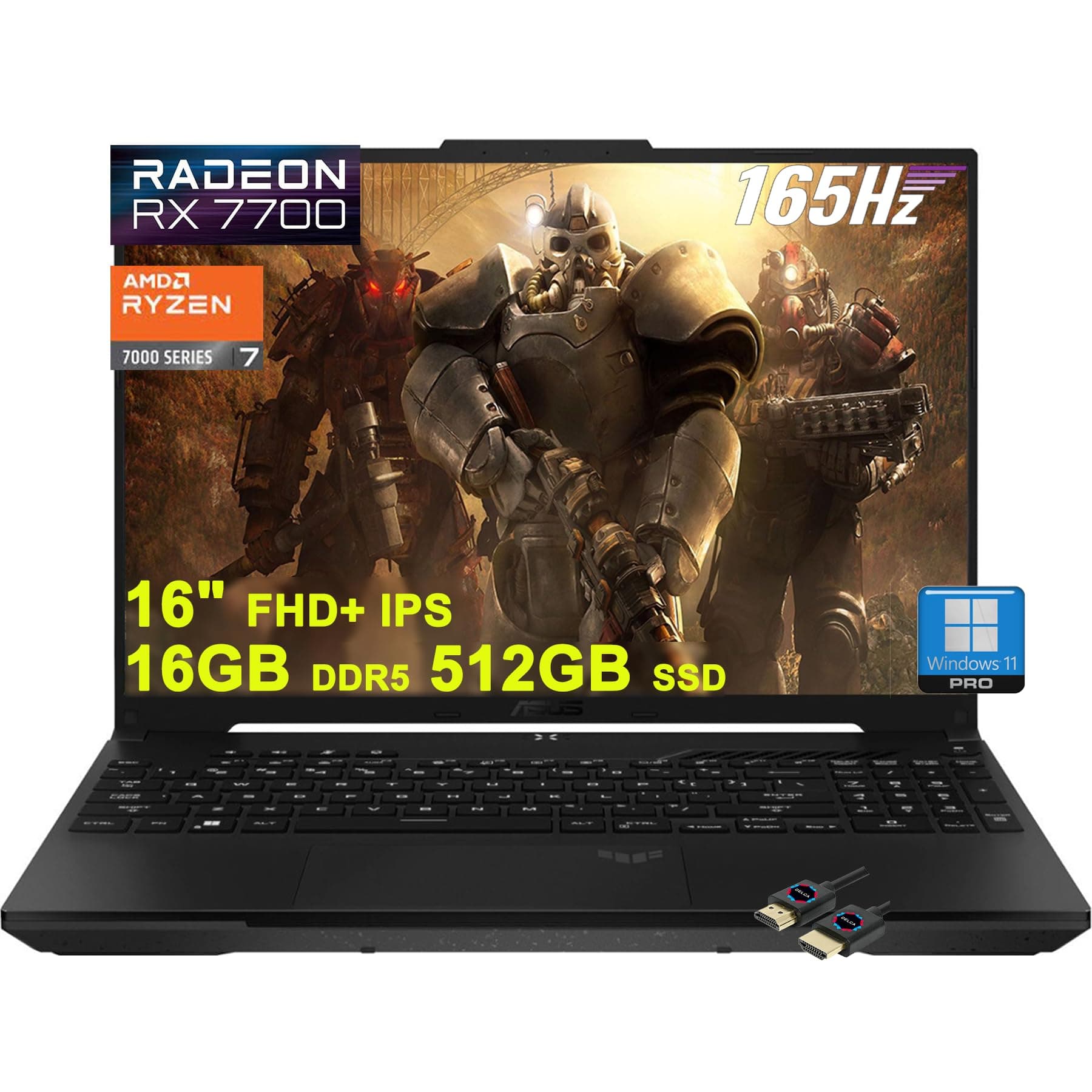 ASUS TUF Gaming A16 Laptop | 16 Zoll FHD+ 165Hz 100% sRGB | AMD 8-Core Ryzen 7 7735HS | 16GB DDR5 512GB SSD | Radeon RX7700S 8GB Grafik (>RTX4060) | Hintergrundbeleuchtetes USB-C USB4 Win11Pro Schwarz 16GB DDR5 | 512GB SSD