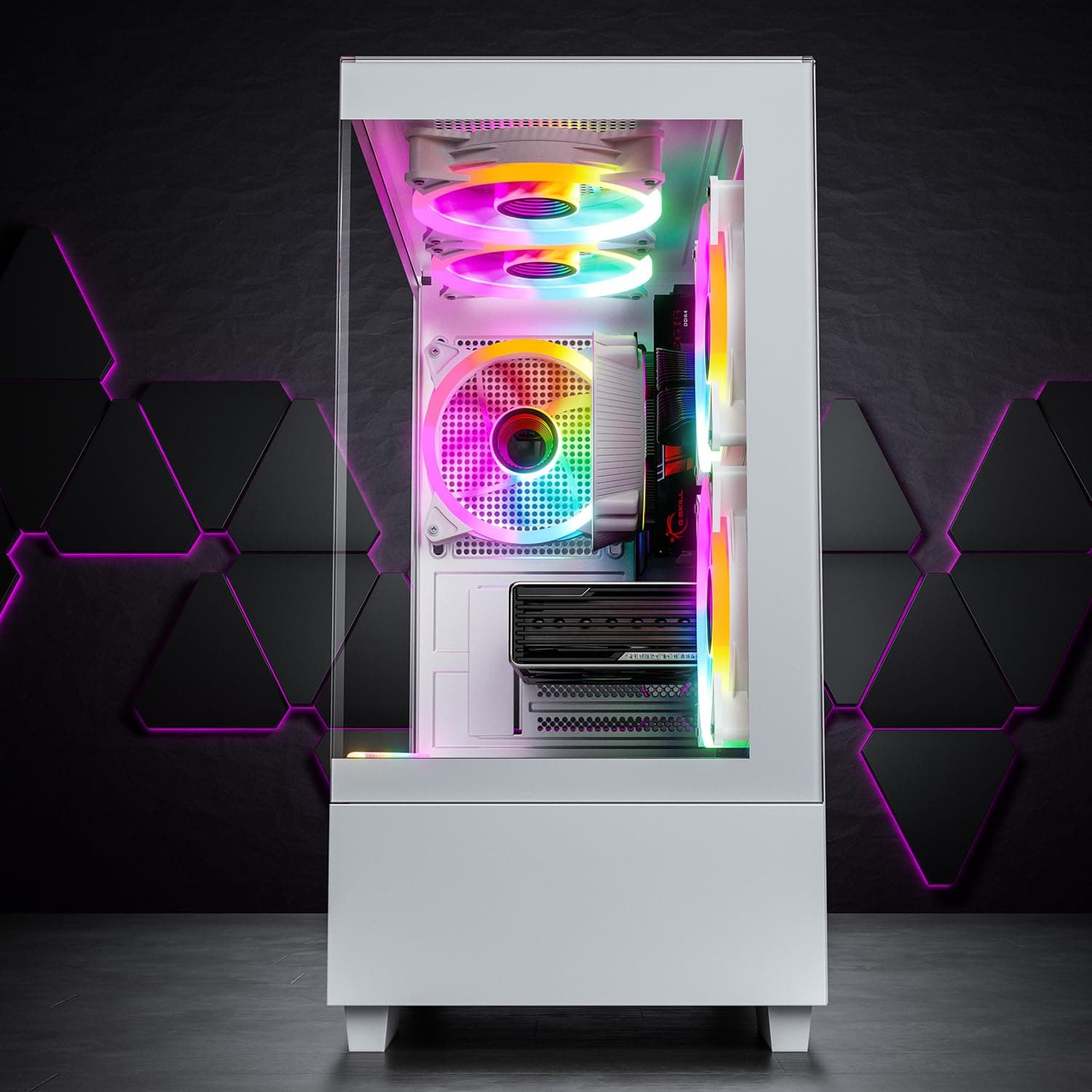 GameMachines Evolv Snow Edition - Gaming PC - AMD Ryzen 7 5700X - AMD Radeon RX 9070 16GB - 1TB SSD - 32GB DDR4 - WLAN - Win 11 Pro RX 9070 + 32GB RAM Weiß Bild 3