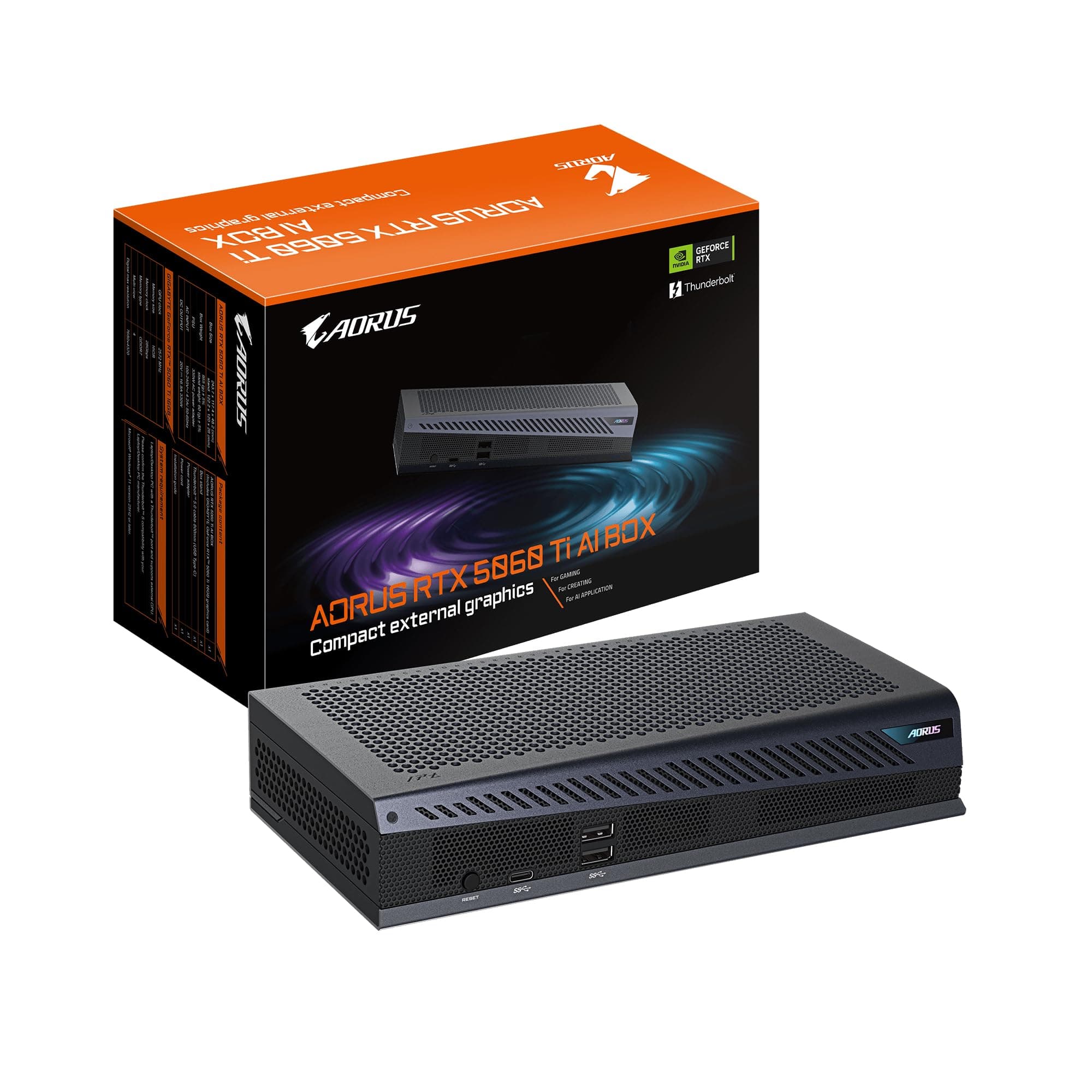 GIGABYTE AORUS RTX 5060 Ti AI Box Grafikkarte - 16GB GDDR7, 128bit, PCI-E 5.0, 2572MHz Kerntakt, 3 x DP 2.1, 1 x HDMI 2.1, GV-N506TIXEB-16GD Bild 2