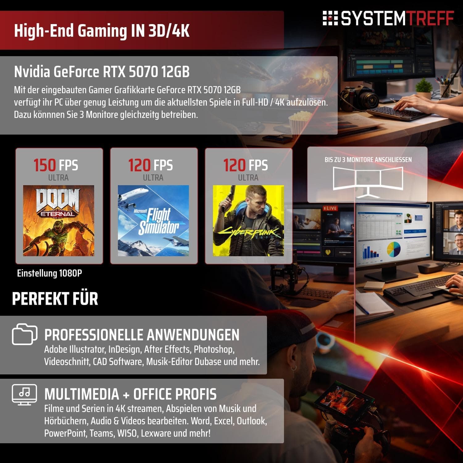 SYSTEMTREFF High-End Gaming PC Intel Core Ultra 5 245KF 6x5.2GHz | Nvidia RTX 5070 12GB | 1TB M.2 NVMe | 32GB DDR5 RAM | Windows 11 | Desktop Computer Rechner für Gamer, Zocker & Streamer Bild 5