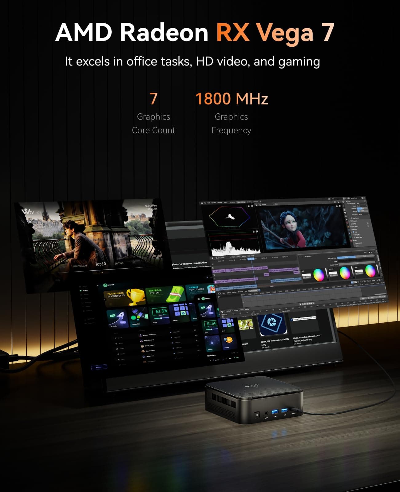 NiPoGi E3B Mini PC AMD Ryzen 5 7430U(Bis zu 4,3GHz) 16GB LPDDR4 512GB SSD mit AMD Radeon Graphics Micro Desktop Computer Für Büro/Heimkino/Meeting/Business/Trip |WiFi 6|BT 5.2|USB3.2 R5 7430U/ 16GB LPDDR4 512GB SSD Black Bild 4