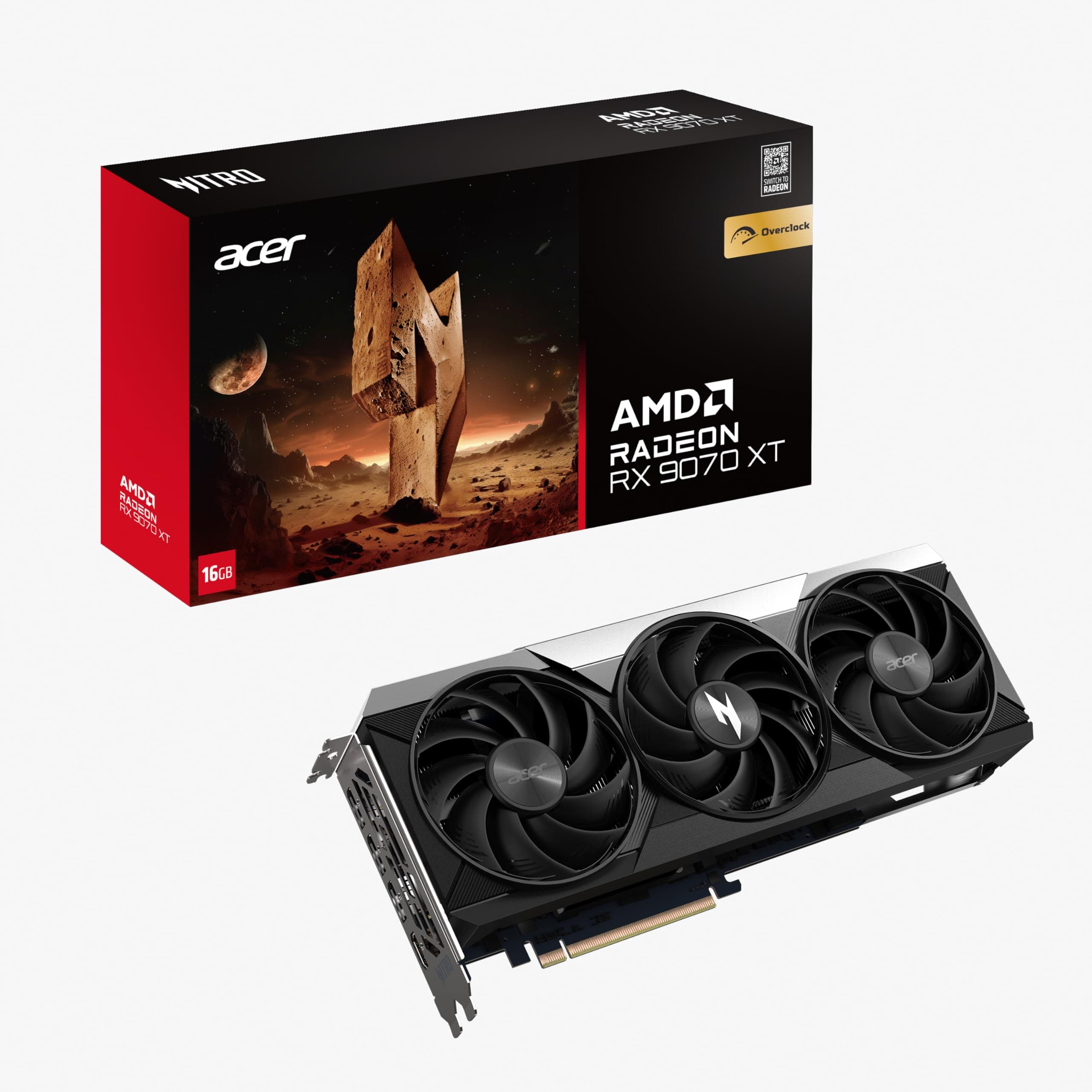 Acer Nitro Radeon RX 9070 XT OC - AMD Grafikkarte (16 GDDR6, 256 Bit, PCIe 5.0 x16, 1x HDMI 2.1a 3X DP 2.1) 3X Nitro FrostBlade, 3x8 pin, Slot Space: 2.5 Bild 2