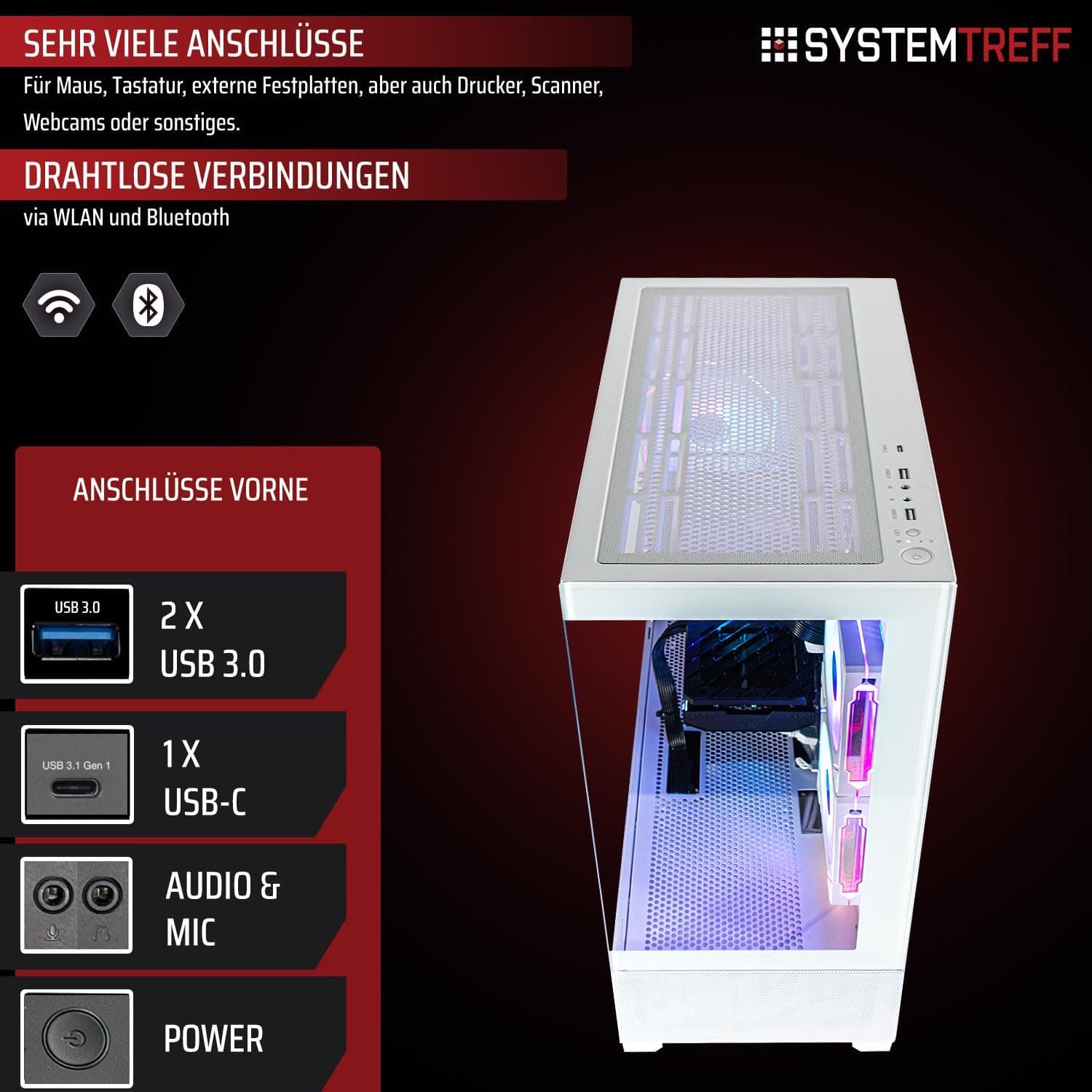 SYSTEMTREFF Basic Gaming PC weiß Intel Core i5-12600K 6x4.9GHz | Nvidia RTX 3050 6GB | 512GB M.2 NVMe | 16GB DDR4 RAM | Windows 11 | Desktop Computer Rechner für Gamer, Zocker & Streamer Bild 4