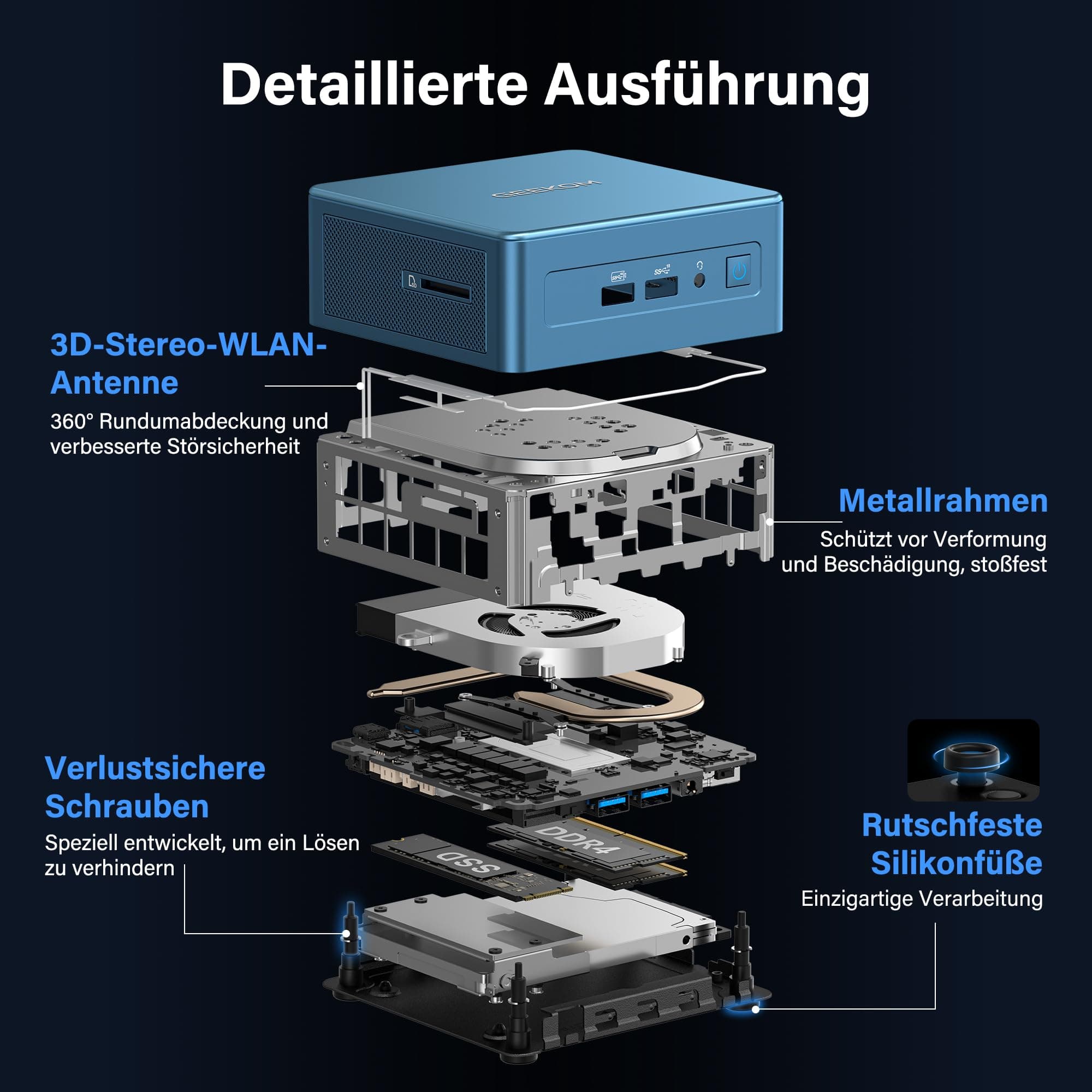GEEKOM Mini PC IT12 2026 mit Intel i5-12450H[3-Jahren-Garantie], 16GB RAM & 512GB SSD(max. 96GB + 8TB) Windows 11 Pro Vorkonfiguriert, 8K Quad-Display, 2X USB 4.0, SD-Kartensteckplatz, für Business i5-12450H (16GB+512GB) Bild 7