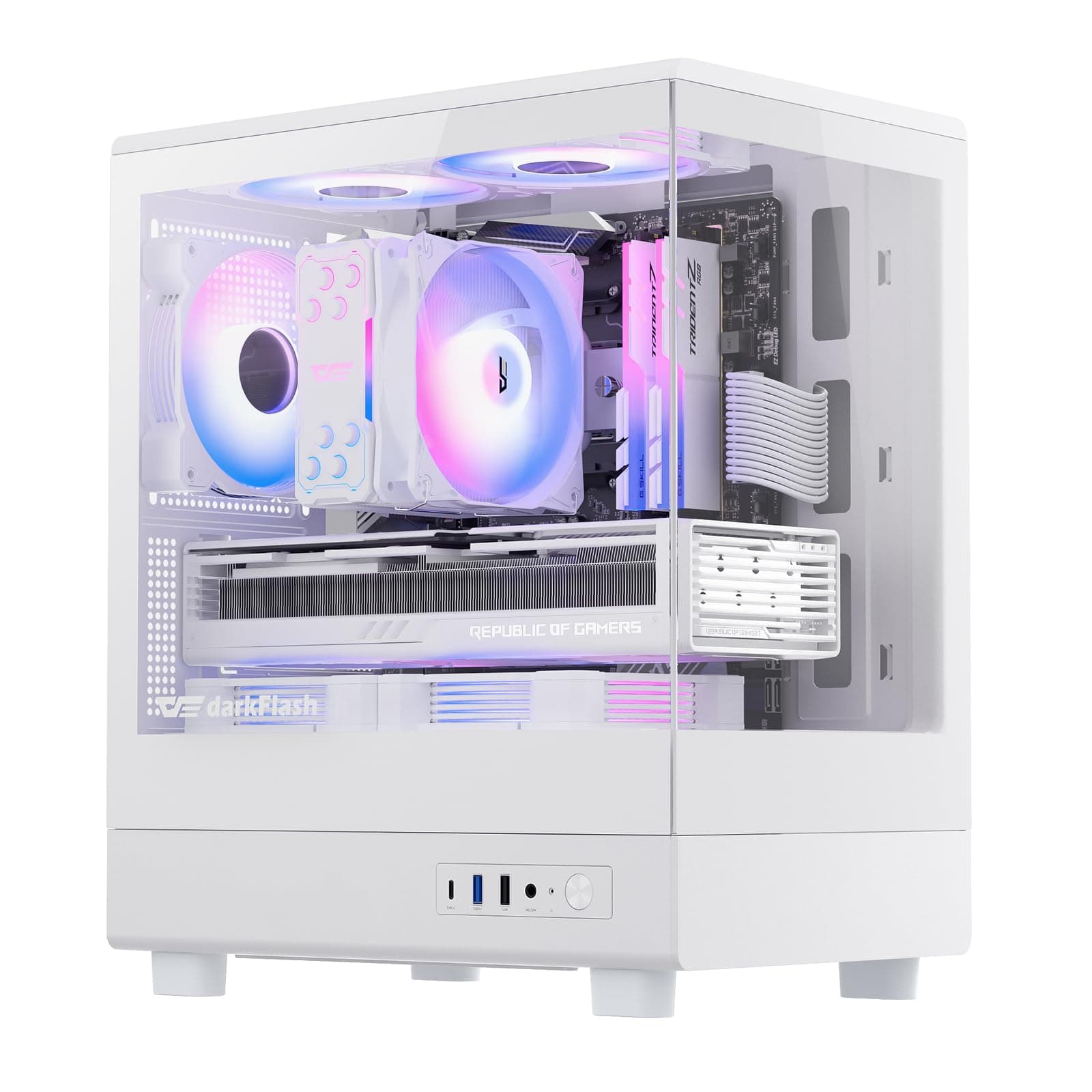 darkFlash Micro-ATX-PC-Gehäuse, Vorinstalliert mit 3 PWM-ARGB-Lüftern, Computergehäuse, Vollansicht Doppeltem Hartglas MATX-Gaming-PC-Gehäuse, Typ-C, Unterstützt bis zu 240 mm AIO (DB330M) (Weiß)