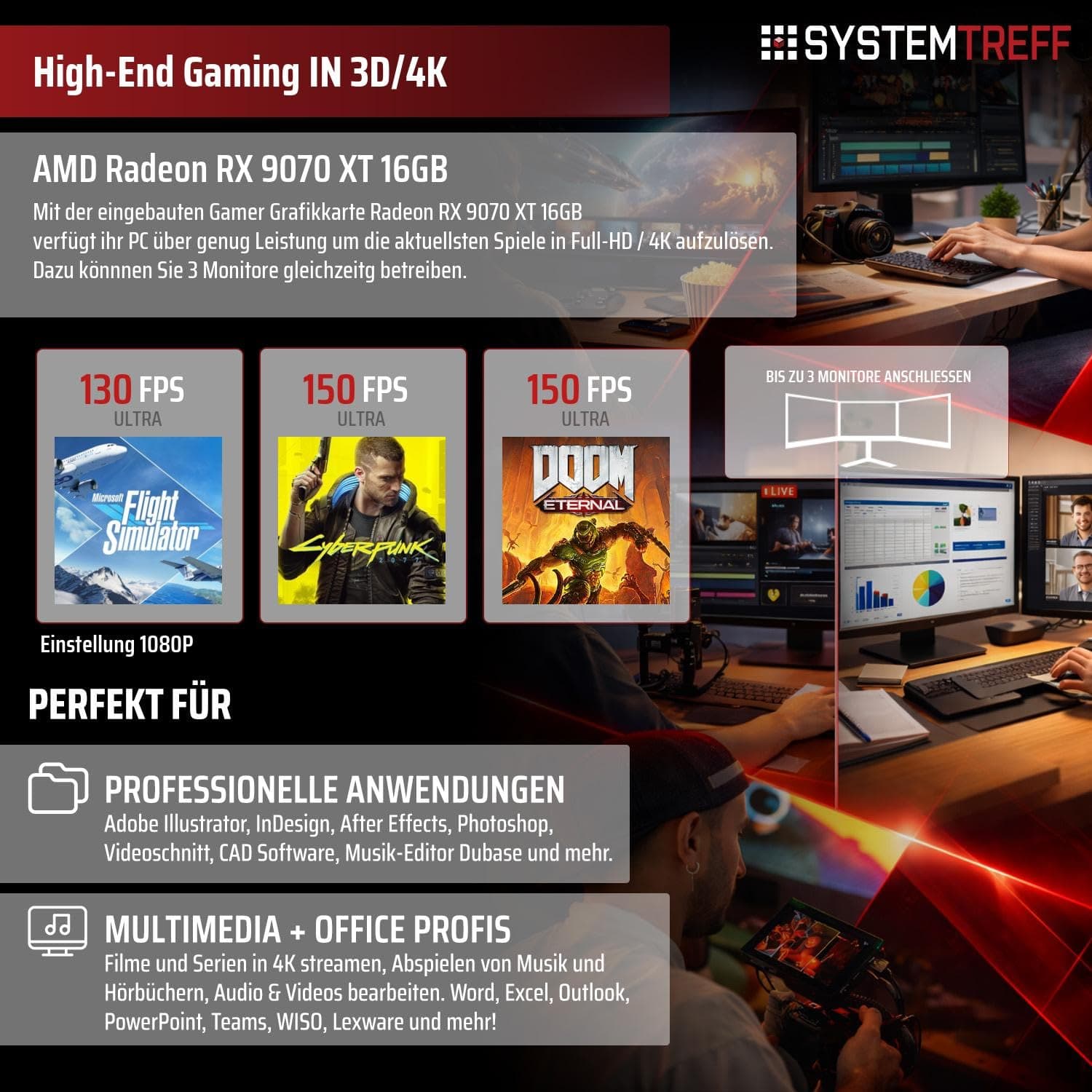 SYSTEMTREFF High-End Gaming PC Intel Core i9-12900KF 8x5.2GHz | AMD Radeon RX 9070 XT 16GB DX12 | 1TB M.2 NVMe | 32GB DDR5 RAM | Windows 11 | Desktop Computer Rechner für Gamer, Zocker & Streamer Bild 5