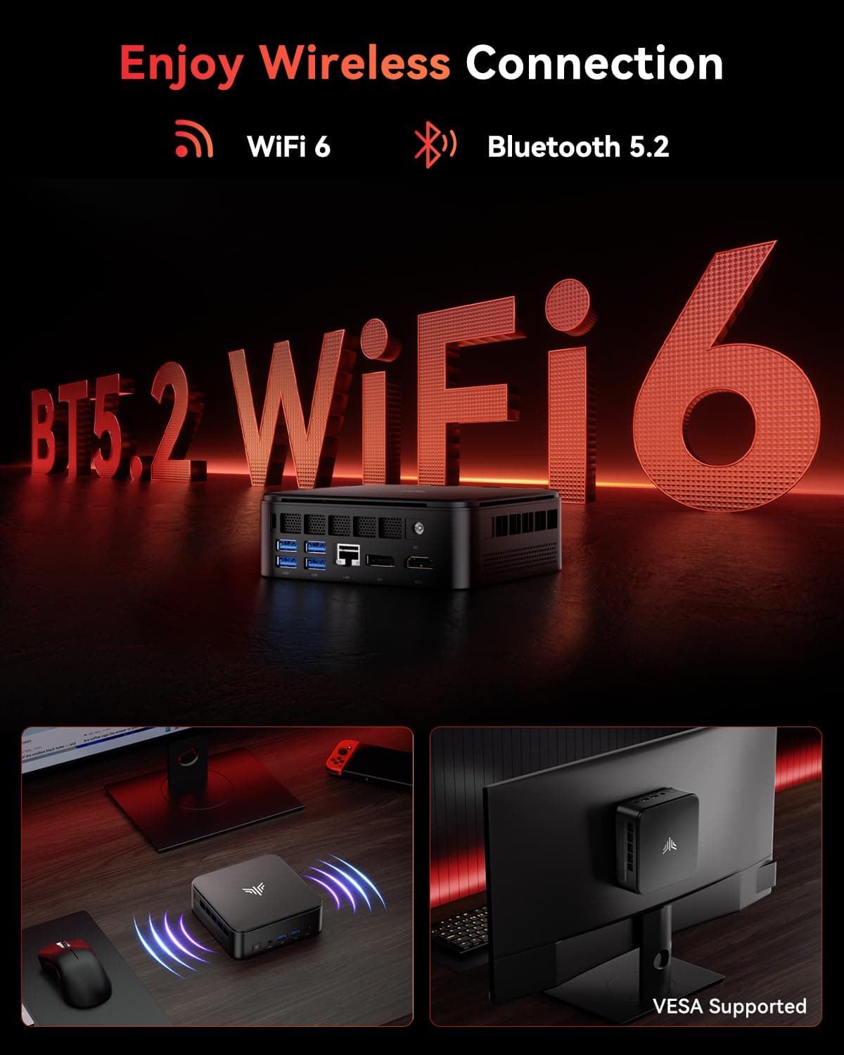 NiPoGi E3B Mini PC W-11 Pro ΑΜD Ryzen 5 7430U(Max 4.3GHz,6C/12T,Besser Als 5500U/5675U),16GB DDR4(Max 64GB)+512GB SSD,Desktop PC WiFi 6/BT 5.2/4K Triple Display/VESA Unterstützt Mini-Computer für Büro 16.0 GB 512.0 GB Bild 5
