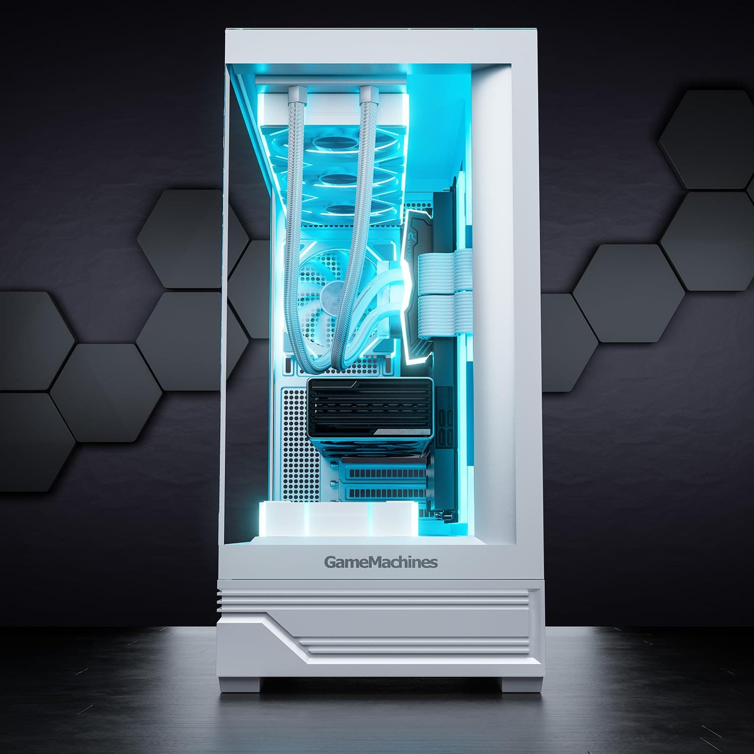 GameMachines Apex Snow Edition - Gaming PC - Wasserkühlung - AMD Ryzen 7 5700X - NVIDIA RTX 5060 Ti 8GB - 1000GB SSD - 32GB DDR4 (Nicht RGB) - ASUS ROG Strix Mainboard - WLAN - Windows 11 Pro Ryzen 7 5700X + 5060 Ti Apex Weiss Bild 3