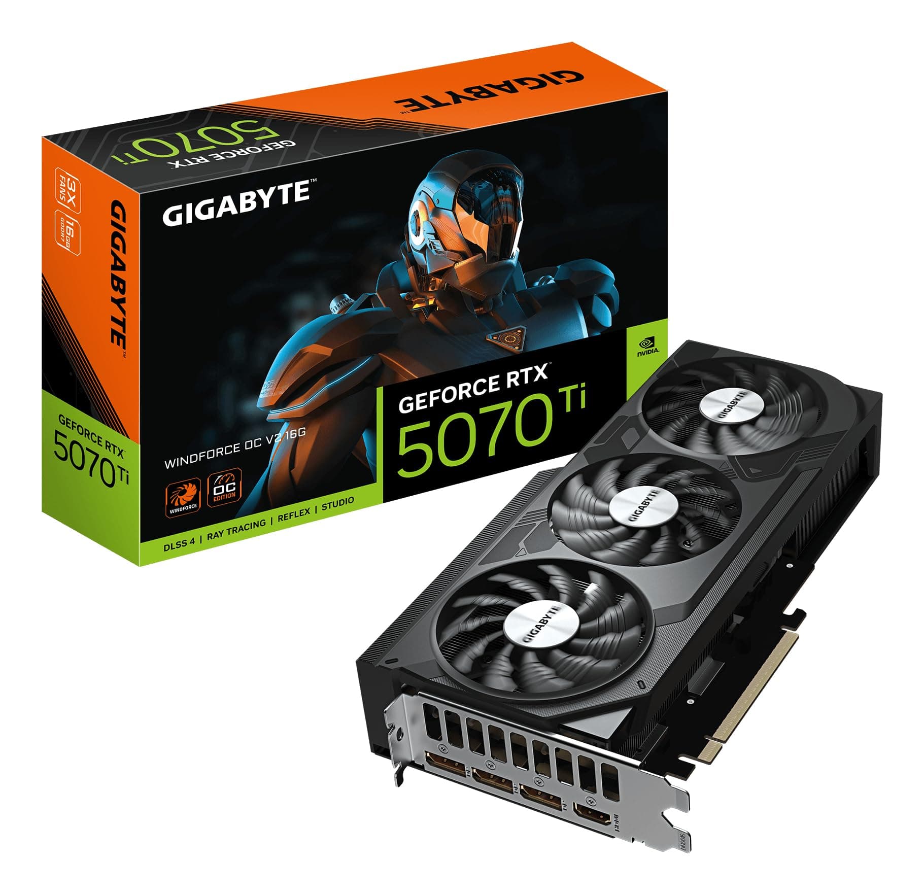 Gigabyte GeForce RTX 5070 Ti WINDFORCE OC V2 16G Grafikkarte - 16GB GDDR6, 256bit, PCI-E 5.0, 2497 MHz GPU-Takt, 3 x DisplayPort, 1 x HDMI, GV-N507TWF3OCV2-16GD Bild 2