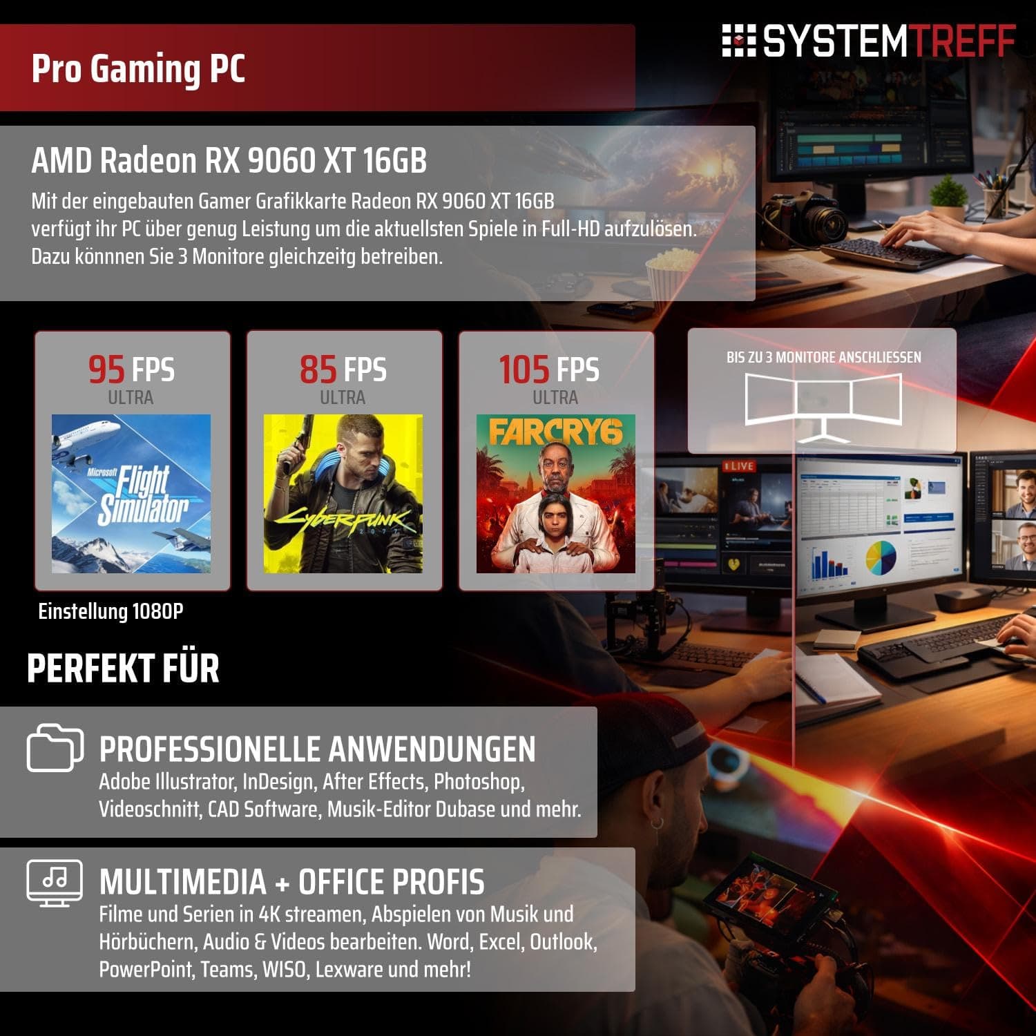 SYSTEMTREFF High-End Gaming PC AMD Ryzen 5 9600 6x5.2GHz | AMD Radeon RX 9060 XT 16GB DX12 | 1TB M.2 NVMe | 16GB DDR5 RAM | Windows 11 | WLAN Desktop Computer Rechner für Gamer, Zocker & Streamer Bild 5